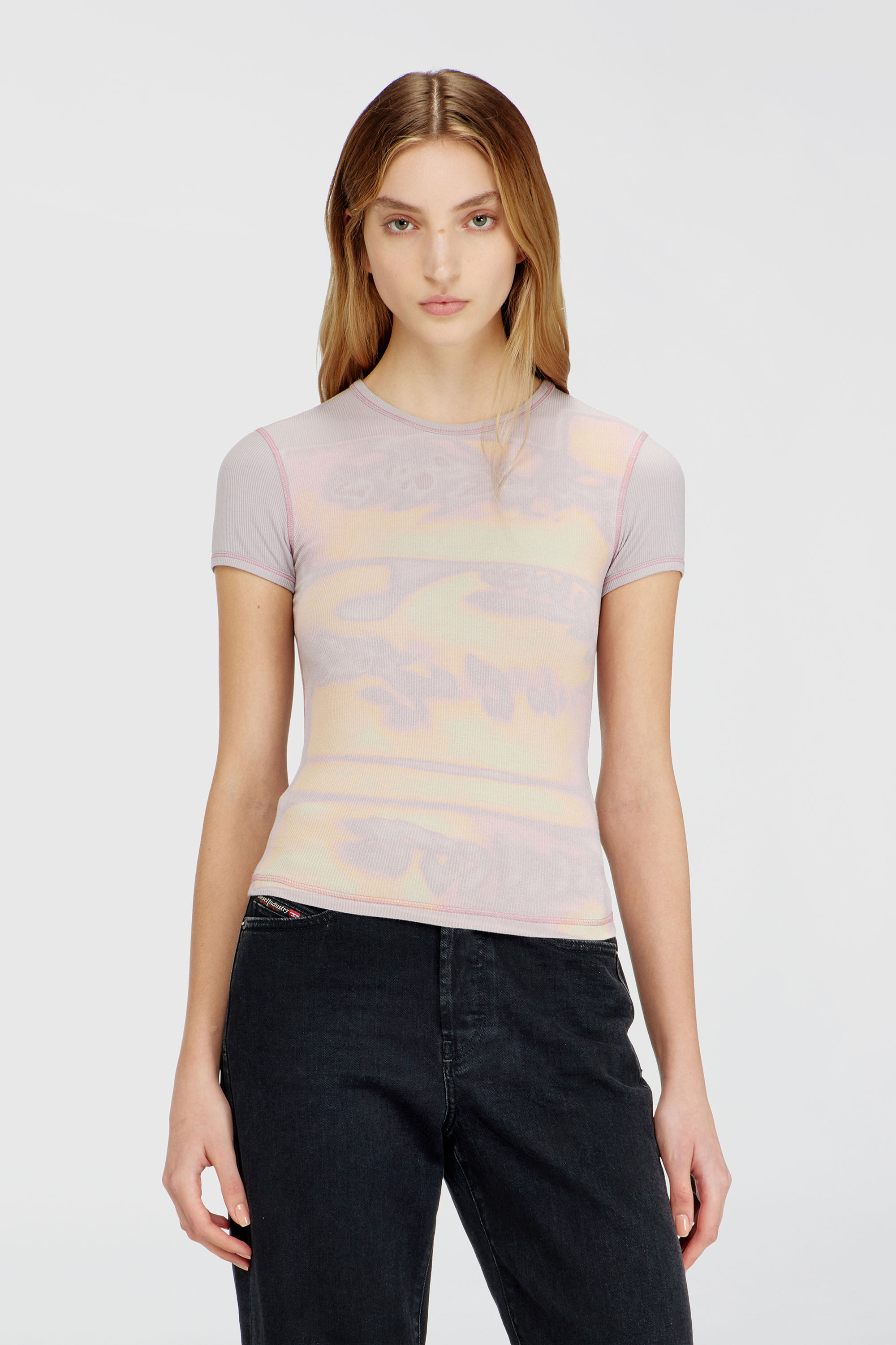 Diesel - T-ELE-LONG-AA1, Woman's Slim jersey top with graphic print in Lilac - 3
