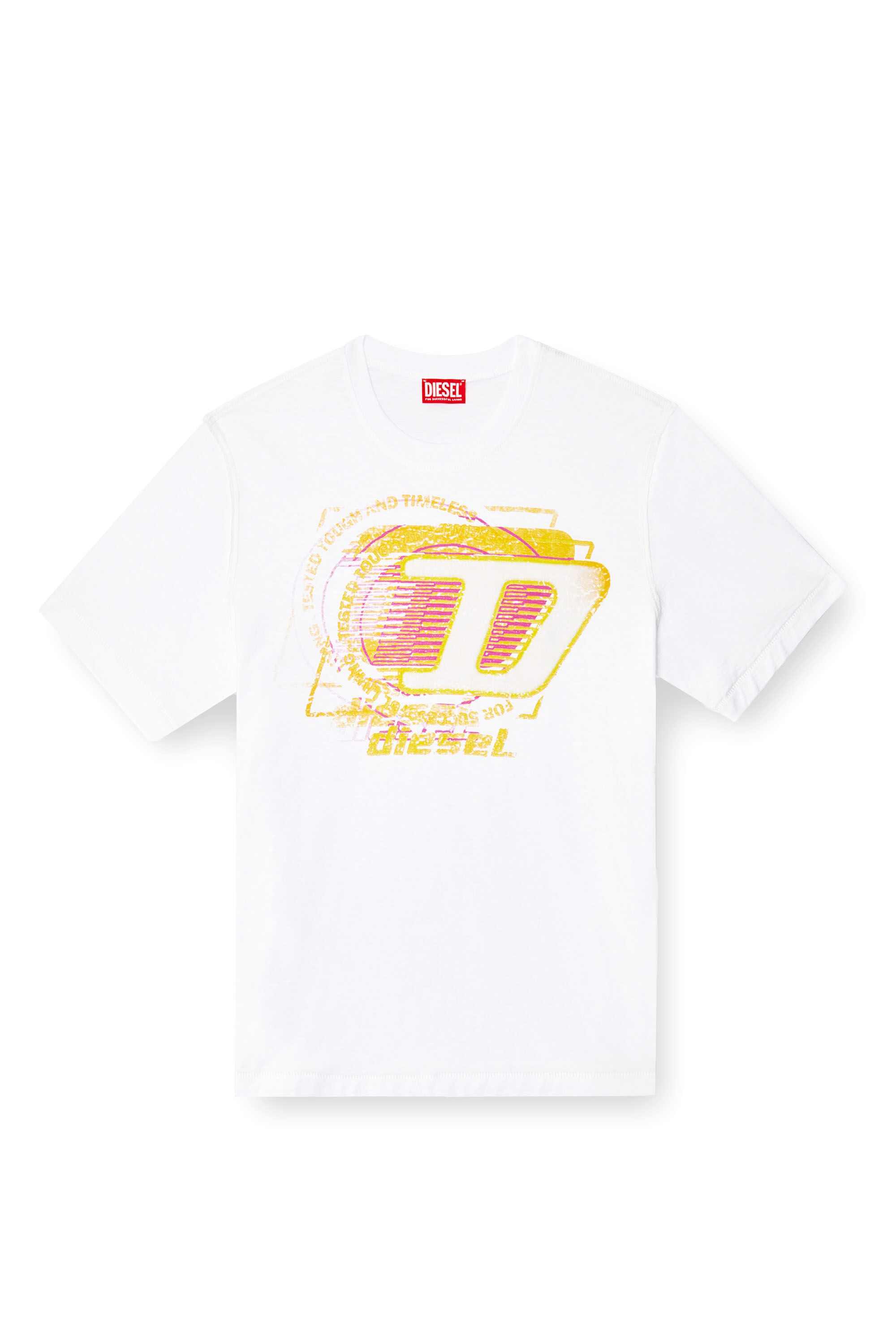 Diesel - T-ADJUST-R11, Man's Slub cotton T-shirt with flocked logo in White - 2