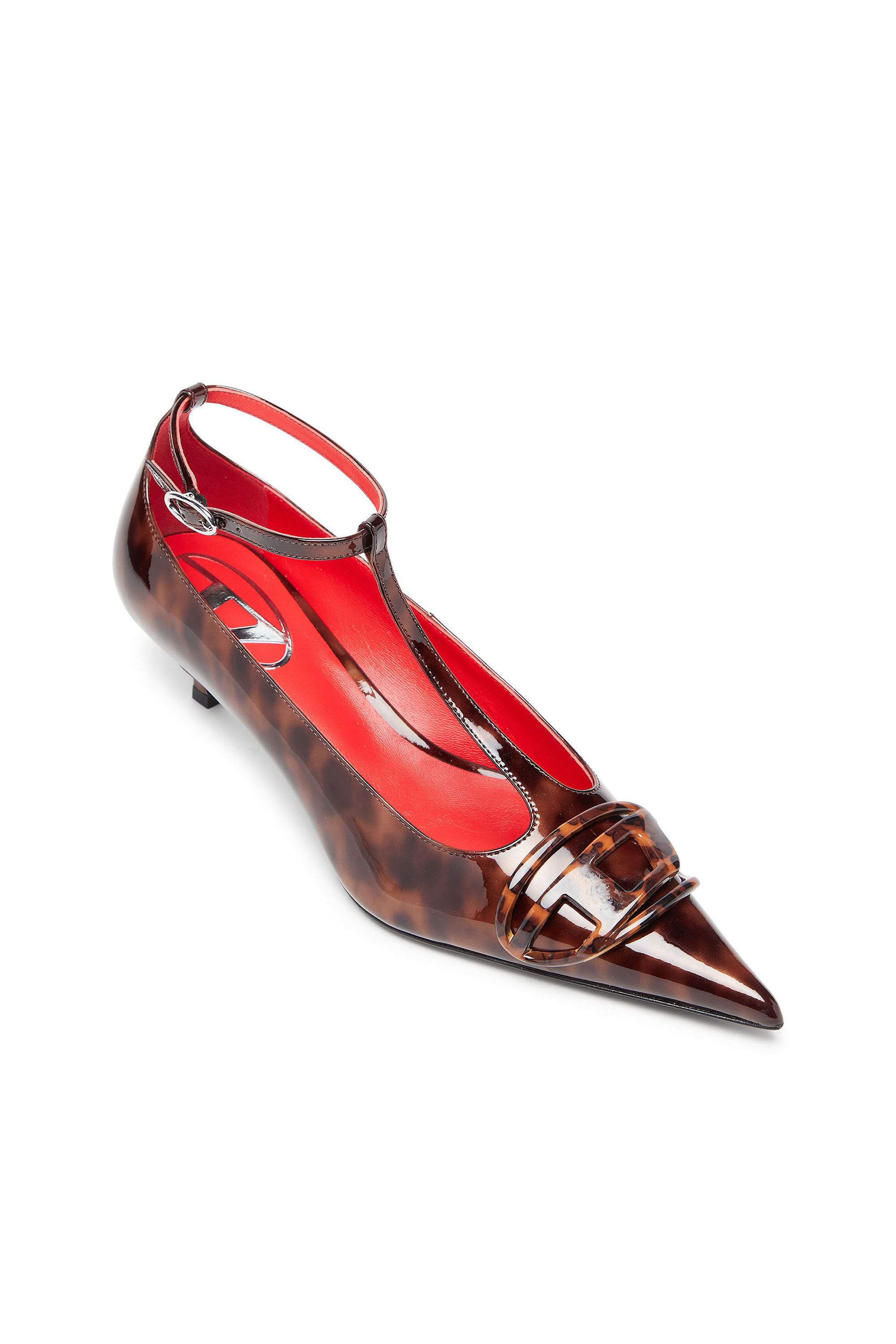 Diesel - D-VENUS KITTIE T-BAR, Woman's D-Venus - Patent leopard T-bar pumps in Brown - 5