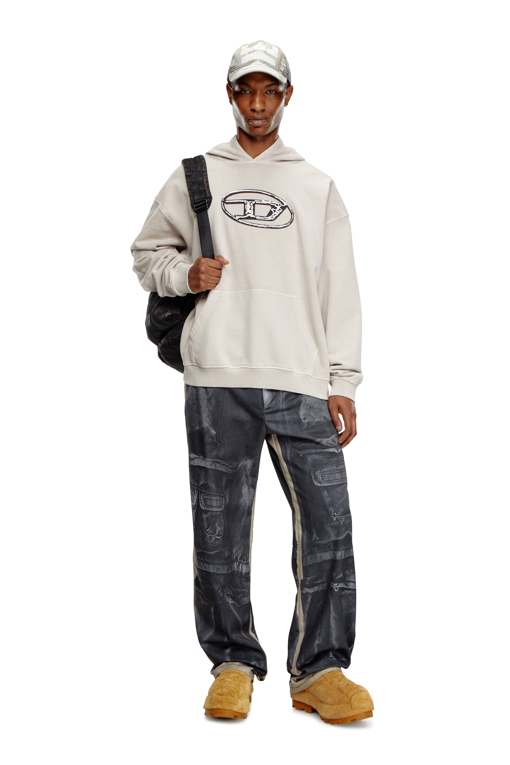 Diesel - S-BOXT-HOOD-Q7, Man's Hoodie with multi-layered logo print in Grey - 1