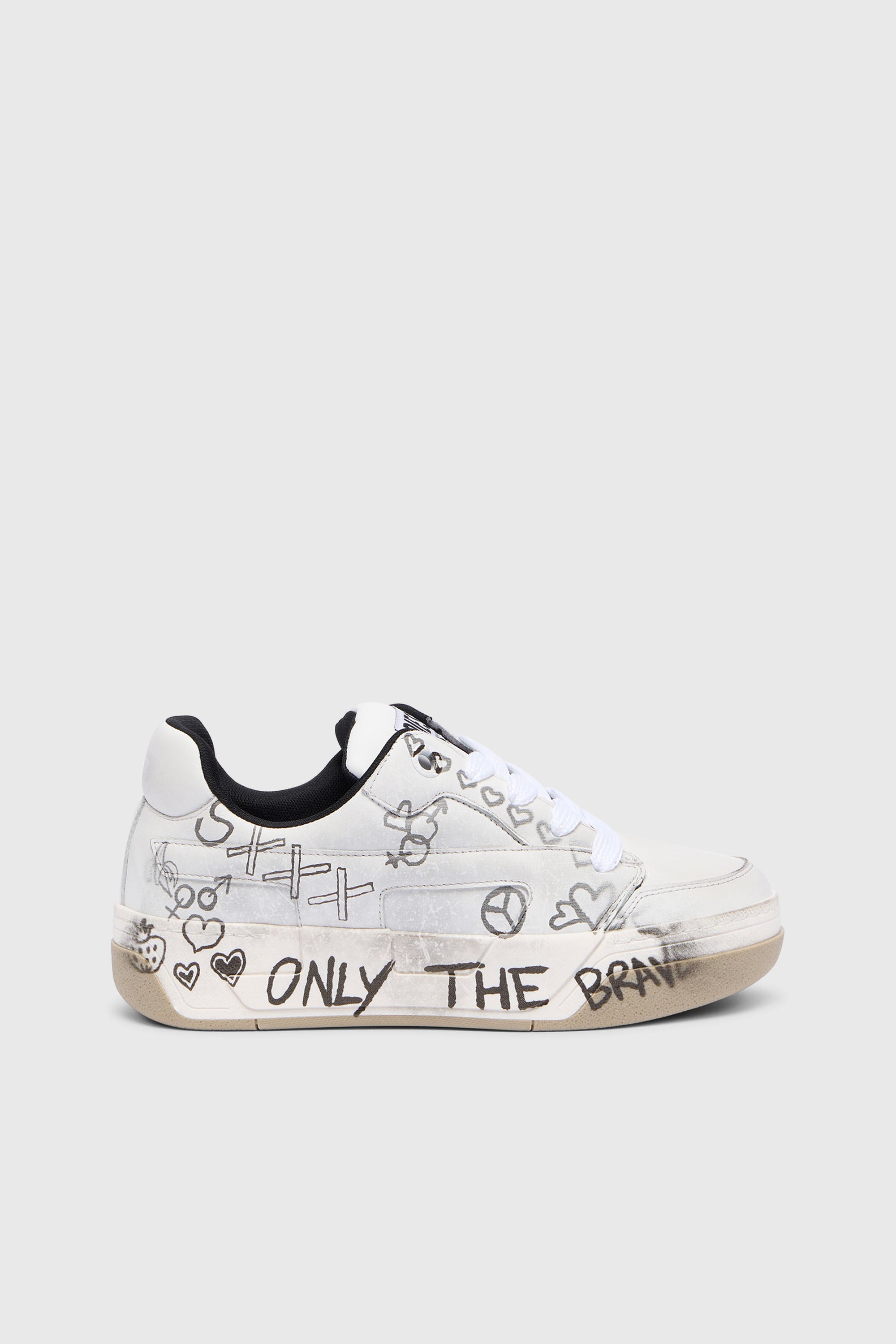 Diesel - S-D-OLLIE LOW W, Woman's D-Ollie-Leather sneakers with graffiti print in White/Brown - 1