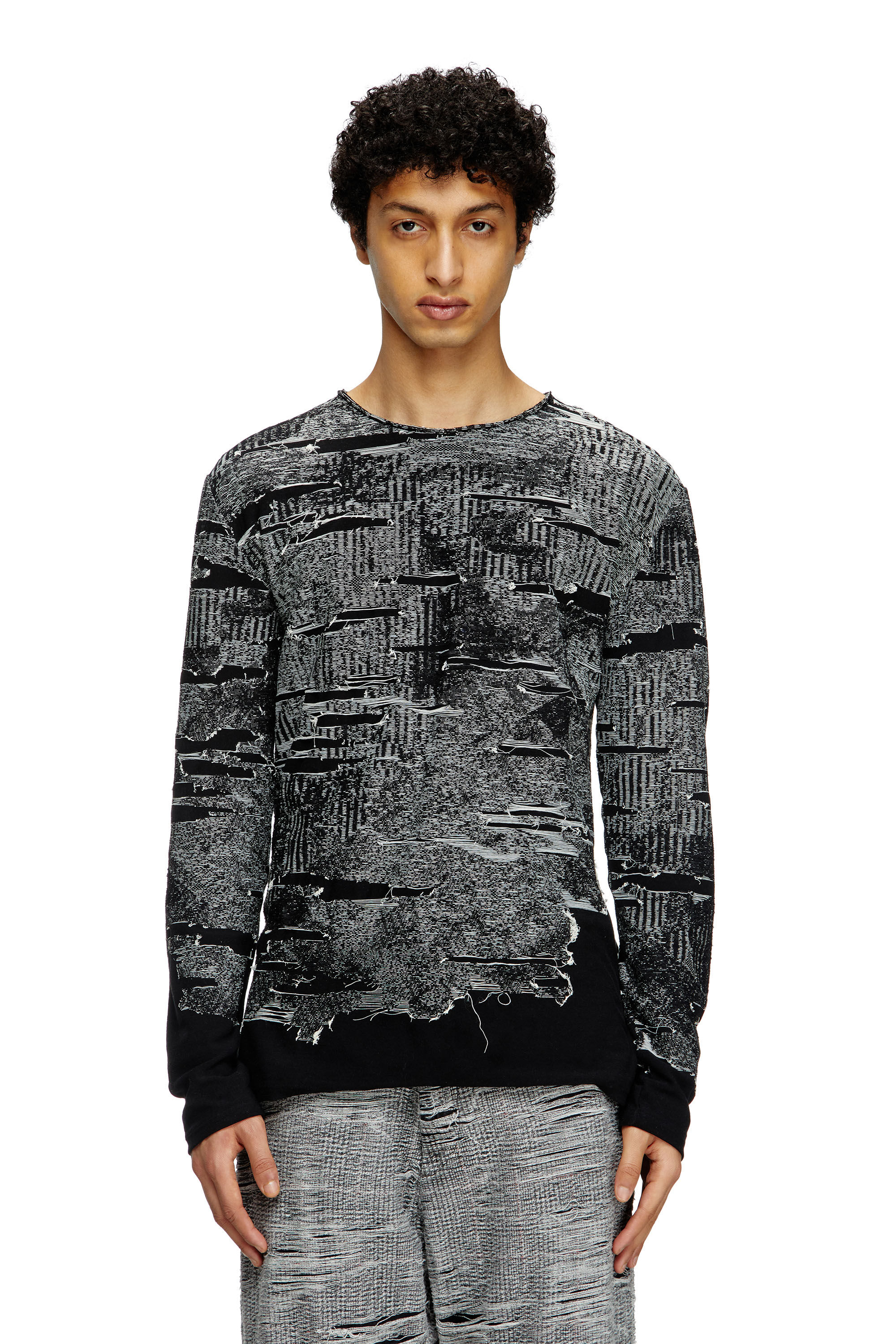 Diesel - K-CADMO, Man's Jumper with engineered distressing in Black - 3