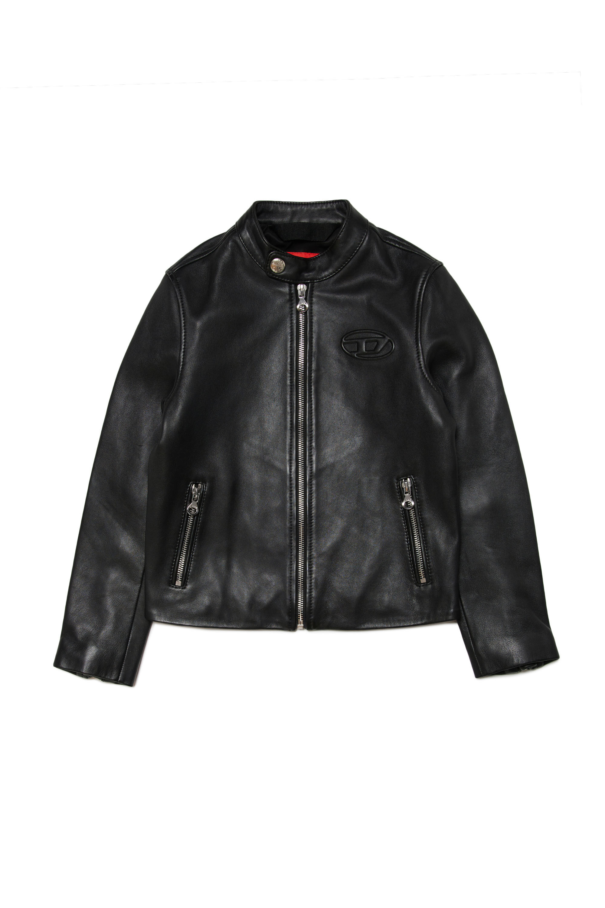 Leather biker jacket with embossed logo | Black | 4-16 YEARS