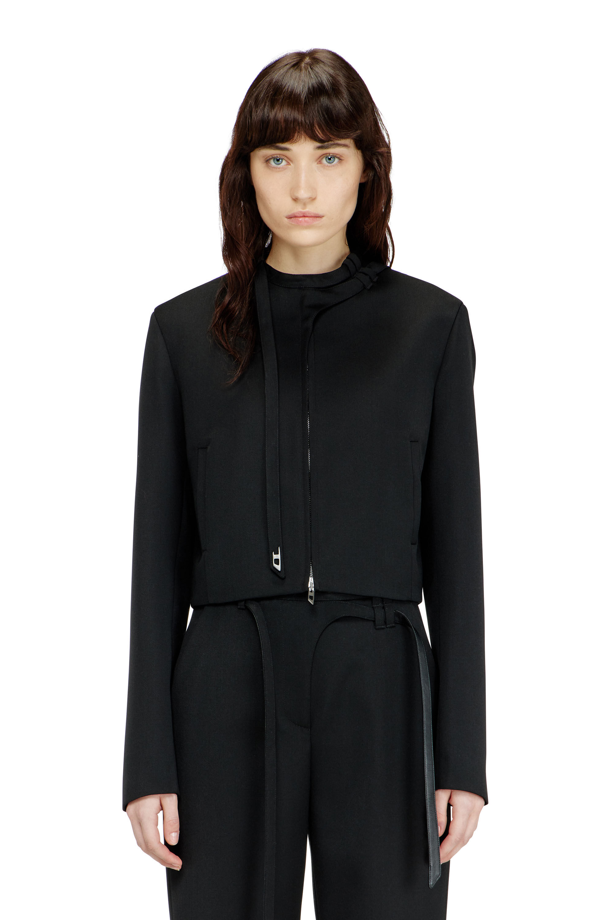 Diesel - G-HAVOC-1, Woman's Tailored jacket with biker neck strap in Black - 3