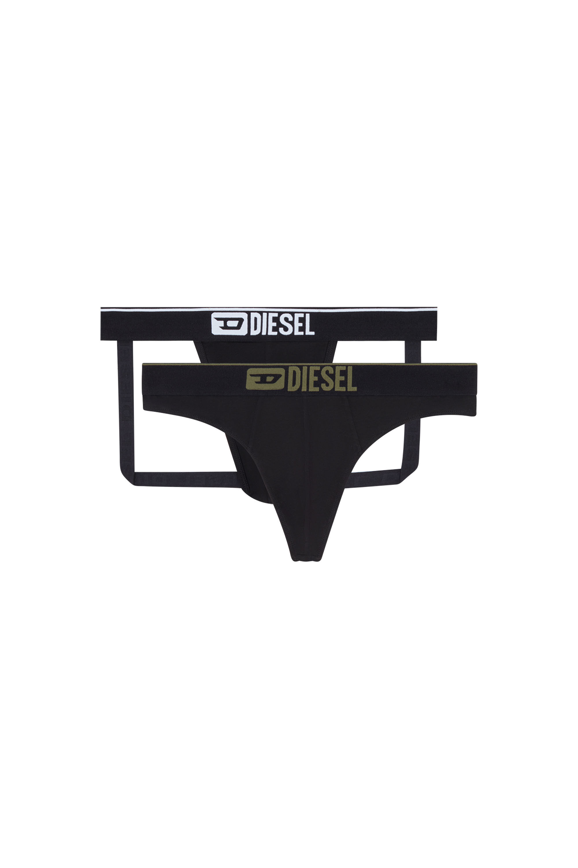 Diesel - UMBR-STRINGTWOPACK, Man's 2-pack thongs plain and camo in Black/Green - 2