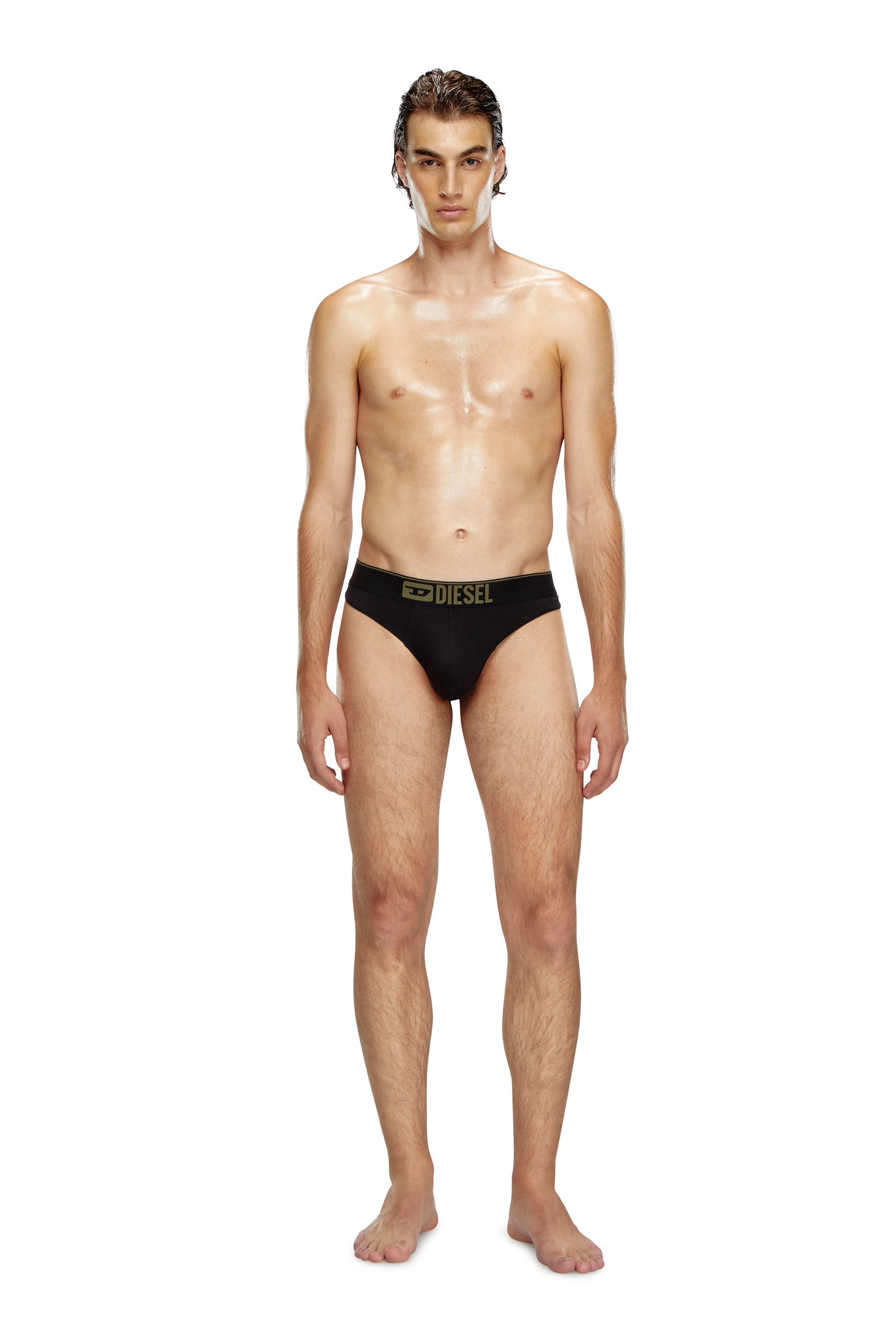 Diesel - UMBR-STRINGTWOPACK, Man's 2-pack thongs plain and camo in Black/Green - 1