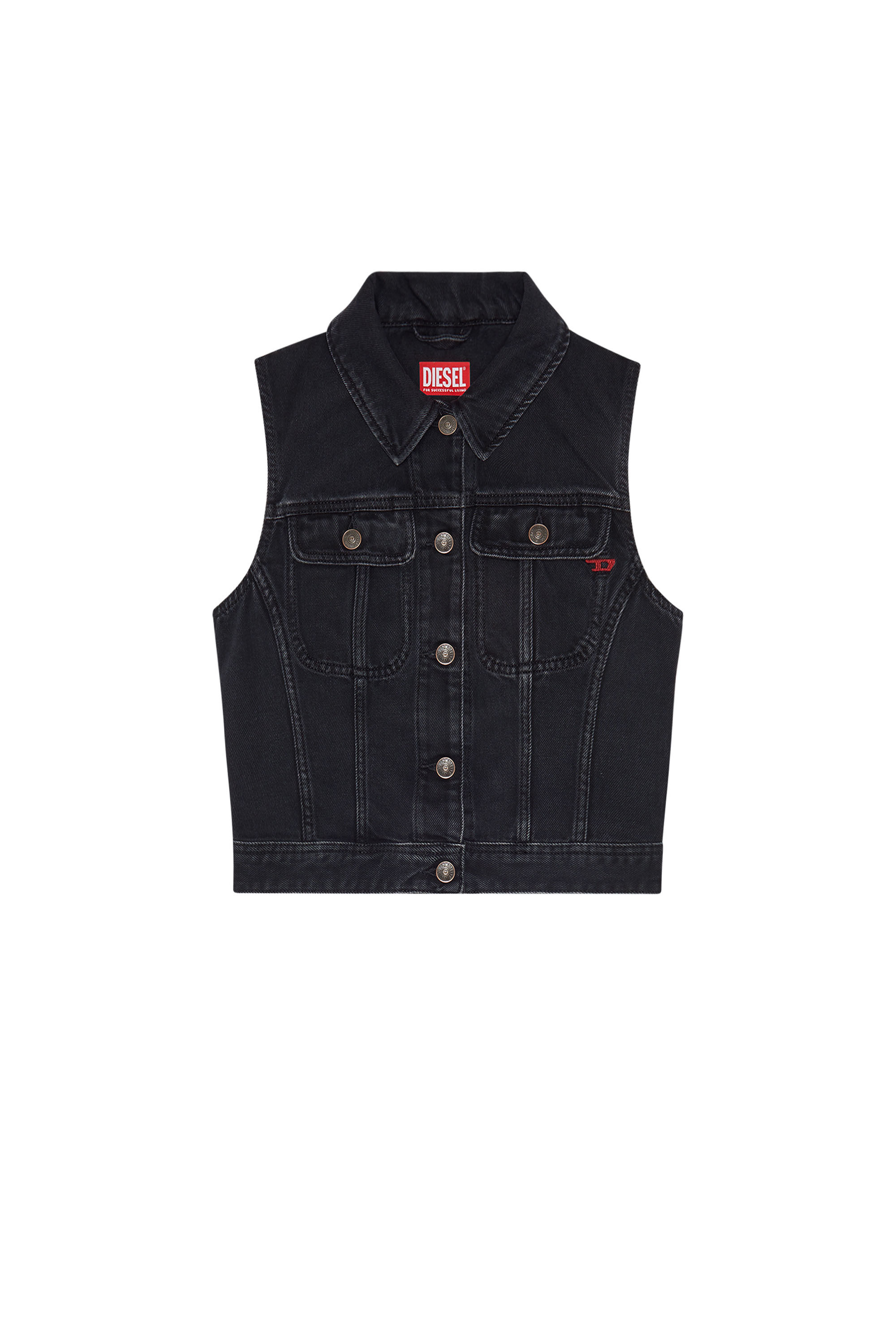 Ladies black denim vest discount