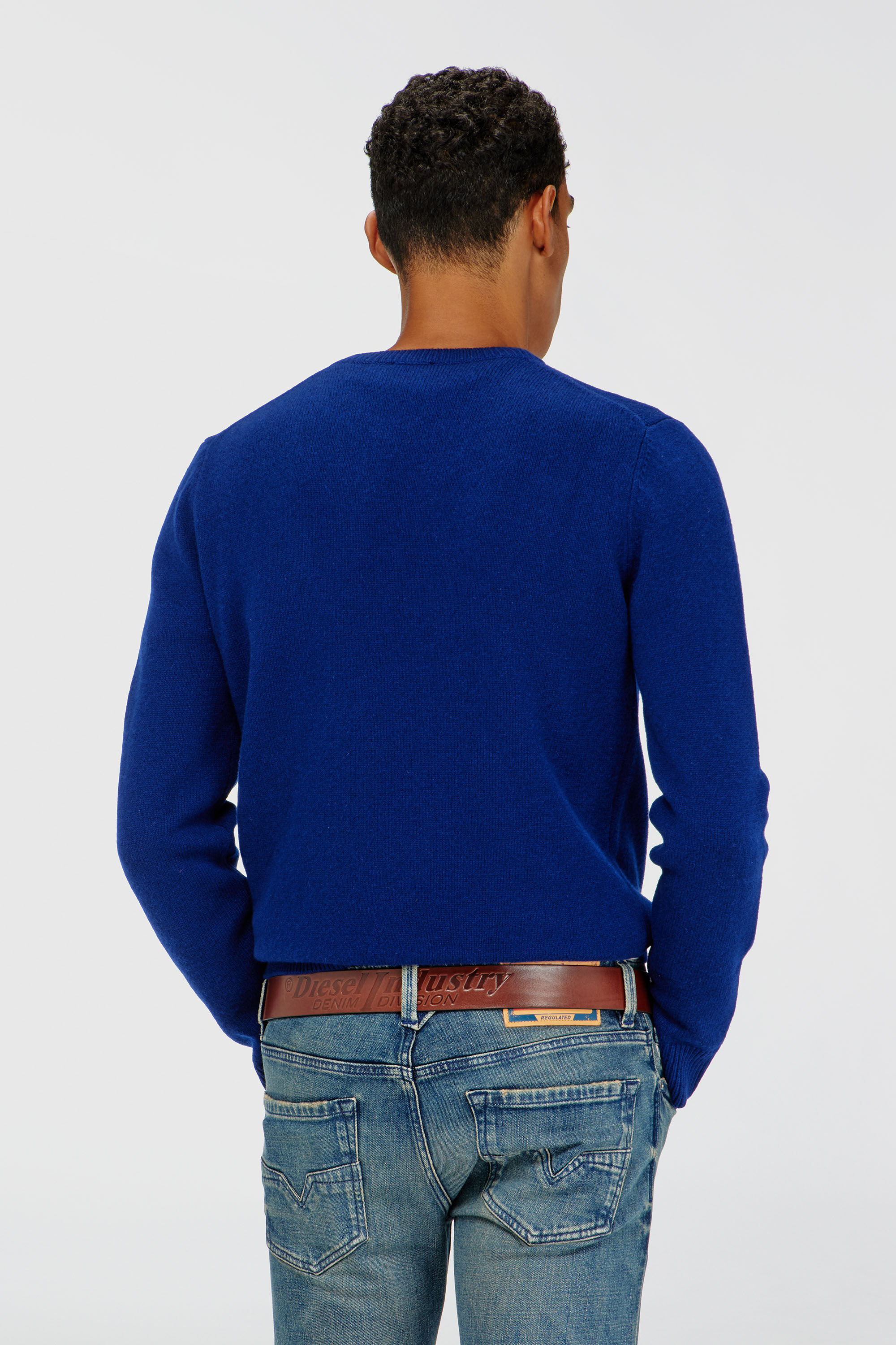 Diesel - K-IMBRO, Man's Wool jumper with neck logo in Blue - 4