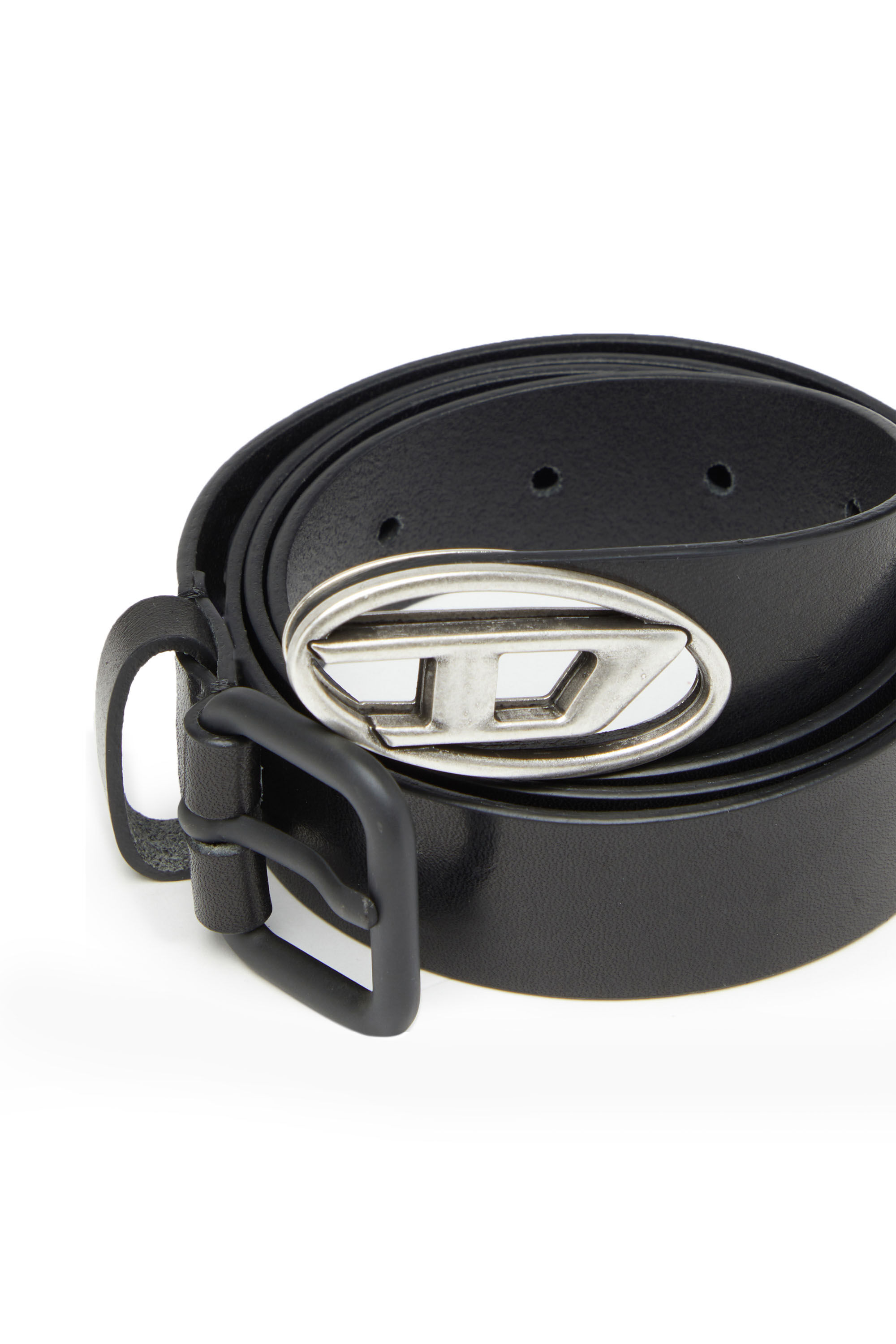 B INLAY Leather belt with metal oval D logo Diesel