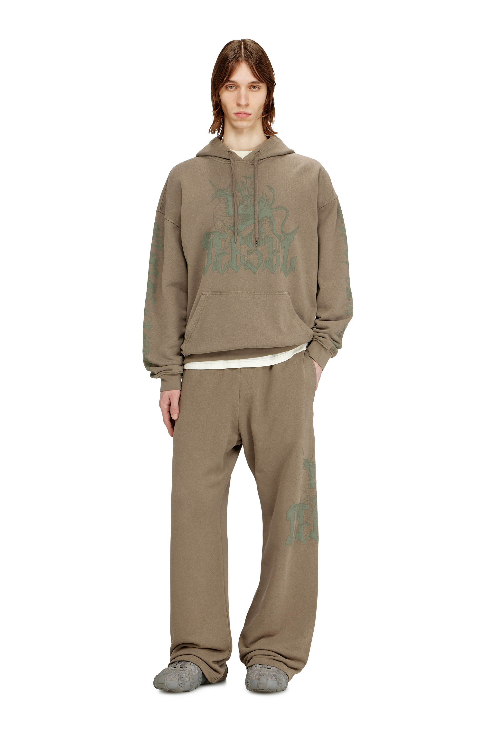 Diesel - P-GRO, Man's Treated sweatpants with logo print in Brown - 1