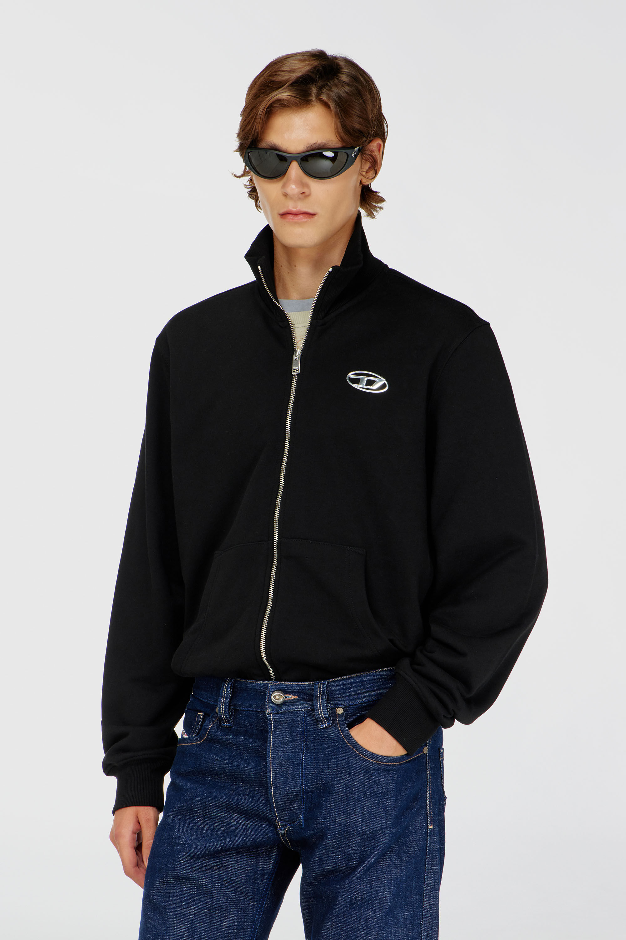 Men's Zip-up sweatshirt with metallic logo | Black | Diesel KR