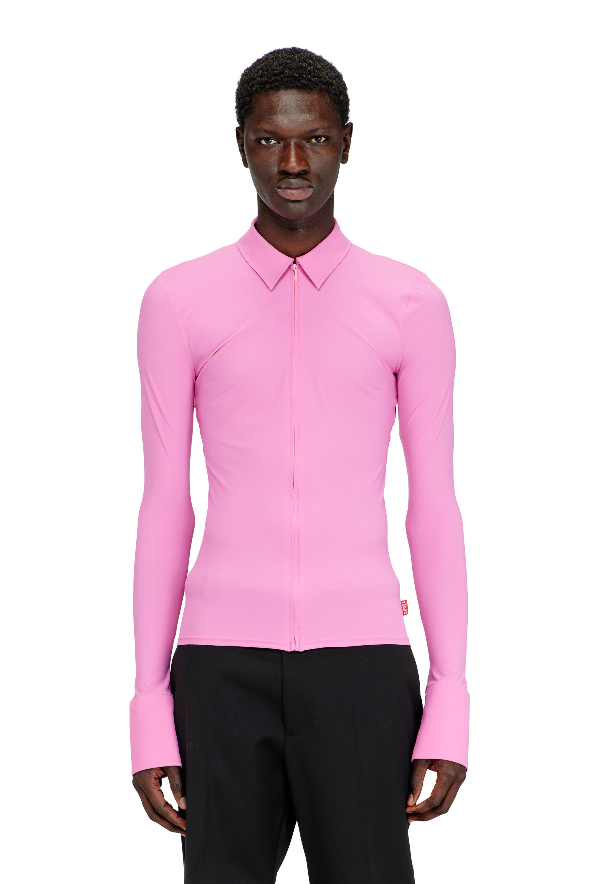 Diesel - S-LOKID, Man's Second-skin zip shirt in Lycra in Pink - 3