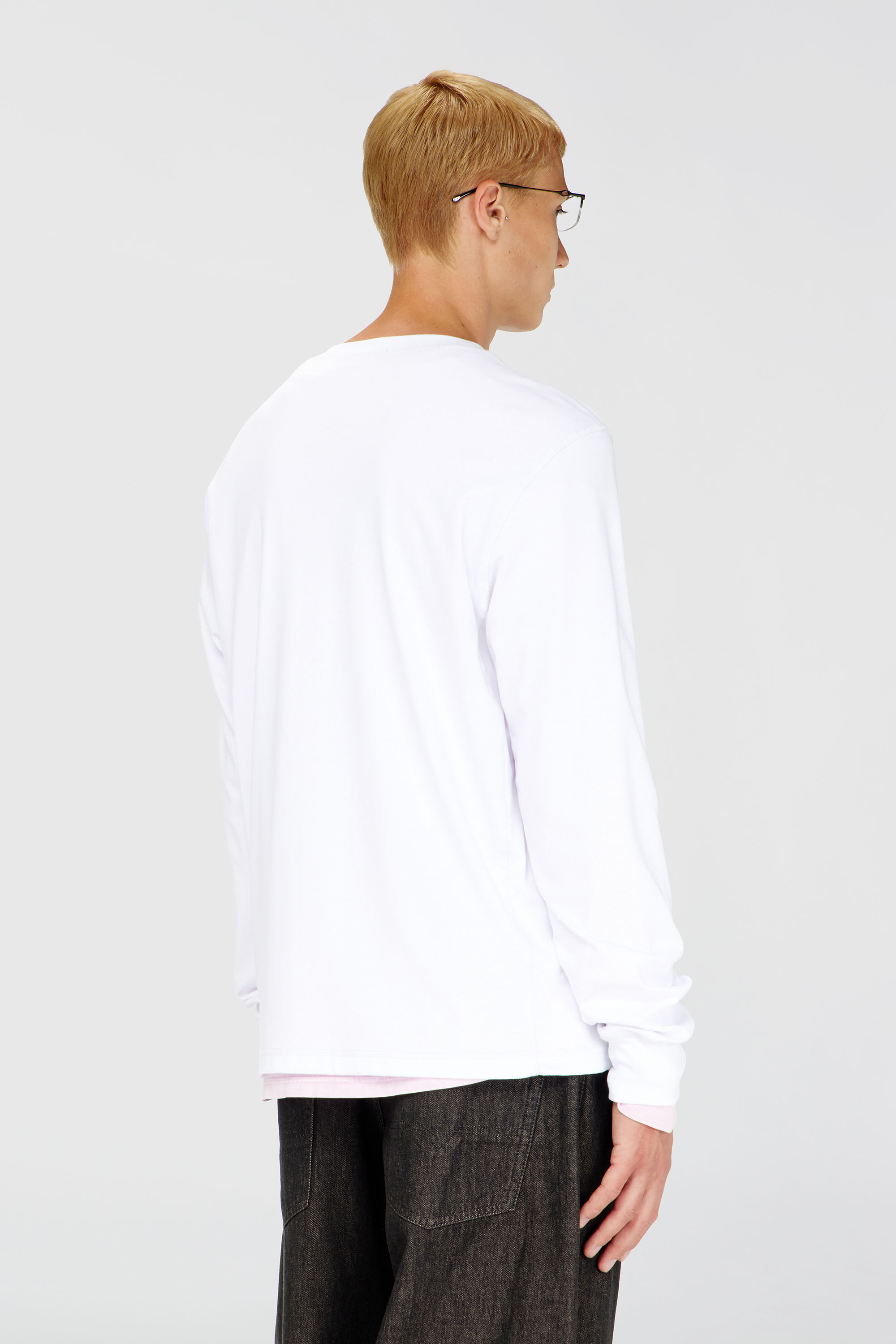 Diesel - T-MADJUST-LS-TR, Man's Cotton long-sleeve T-shirt with Oval D in White - 4