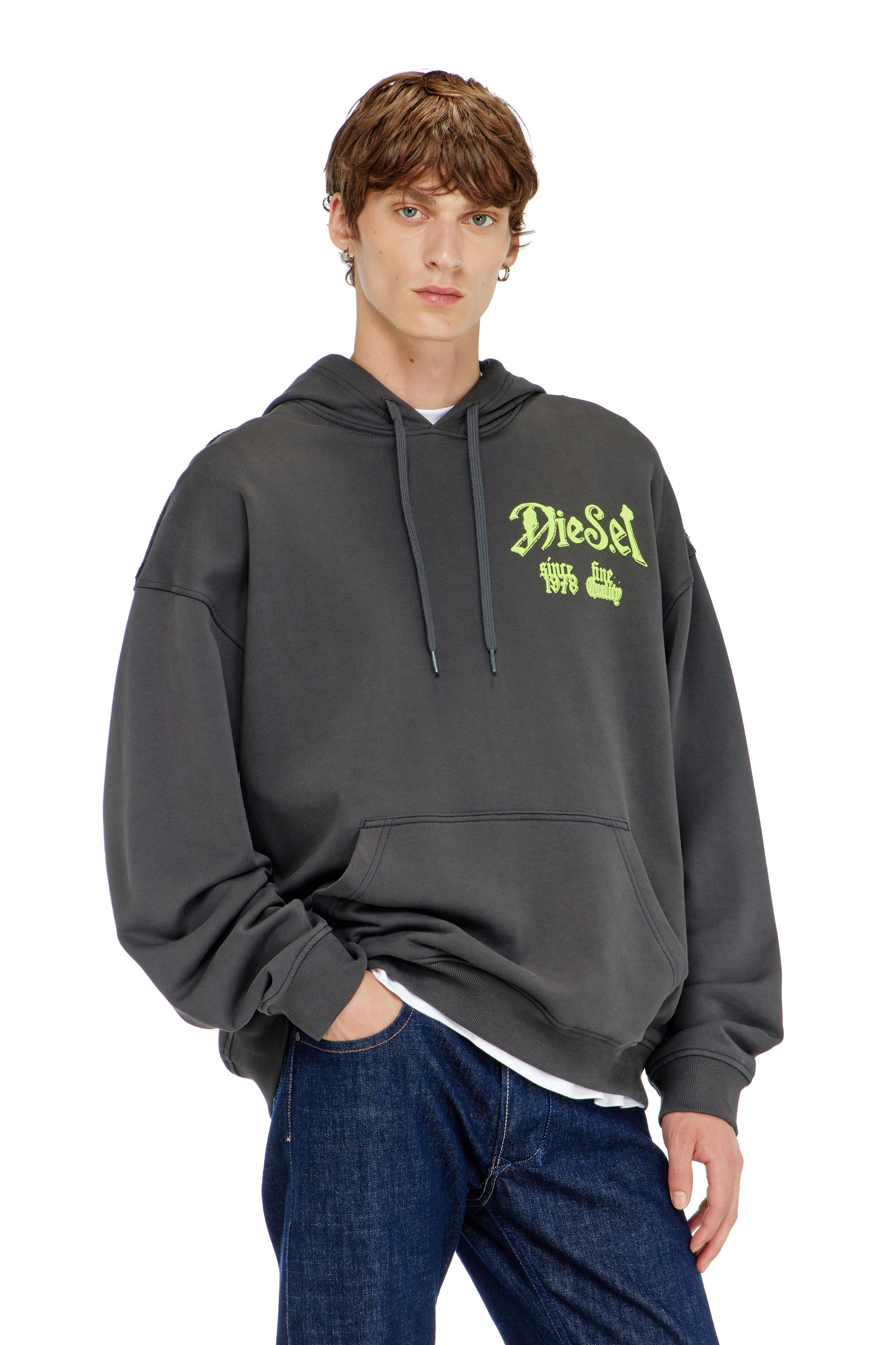 Diesel - S-BOXT-HOOD-AA2, Man's Cotton hoodie with flocked graphics in Dark grey - 3