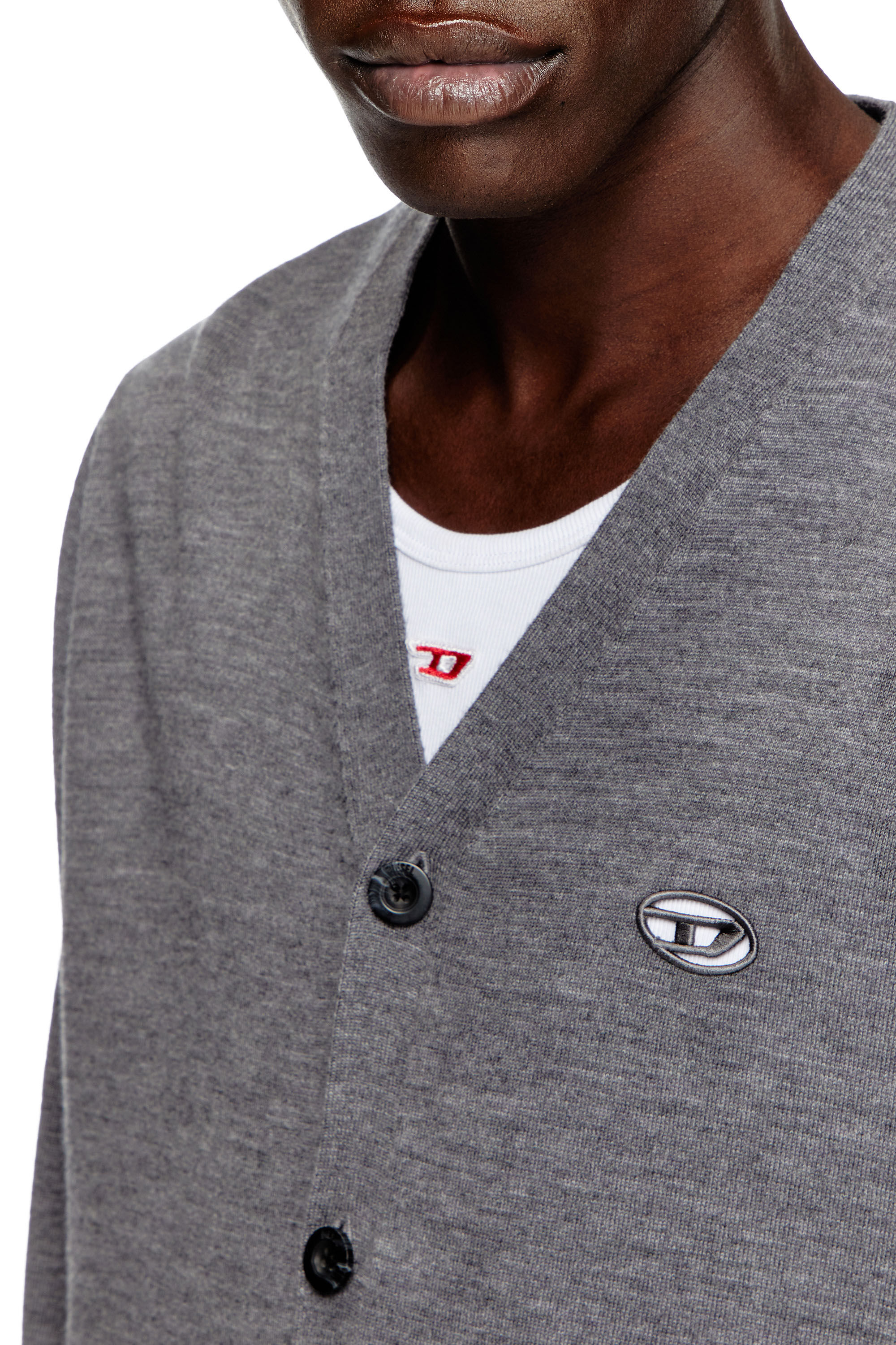 Diesel - K-VOLTO, Man's Wool cardigan with cut-out logo in Grey - 4