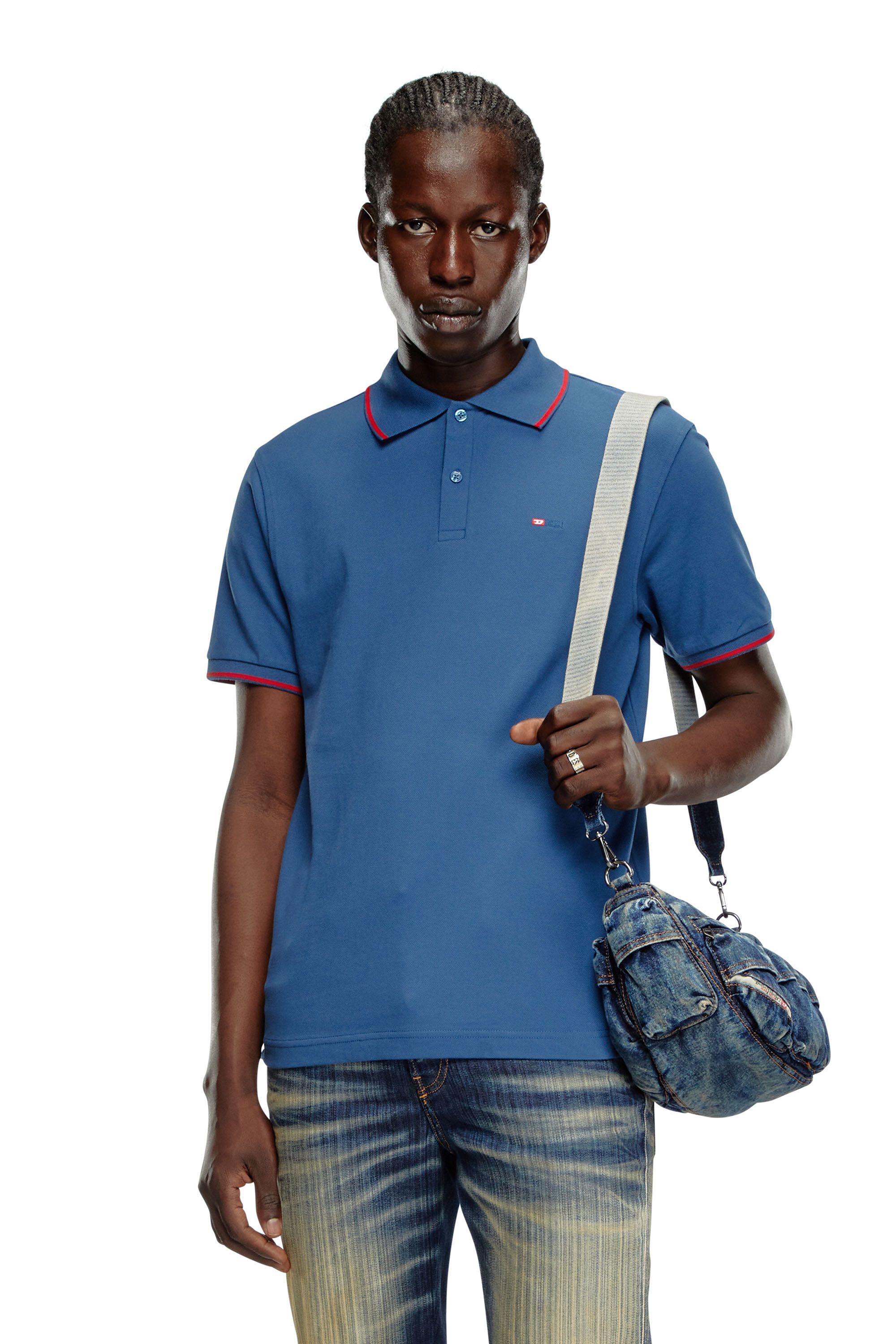 Diesel - T-FERRY-MICRODIV, Man's Polo shirt with micro Diesel embroidery in Blue - 3