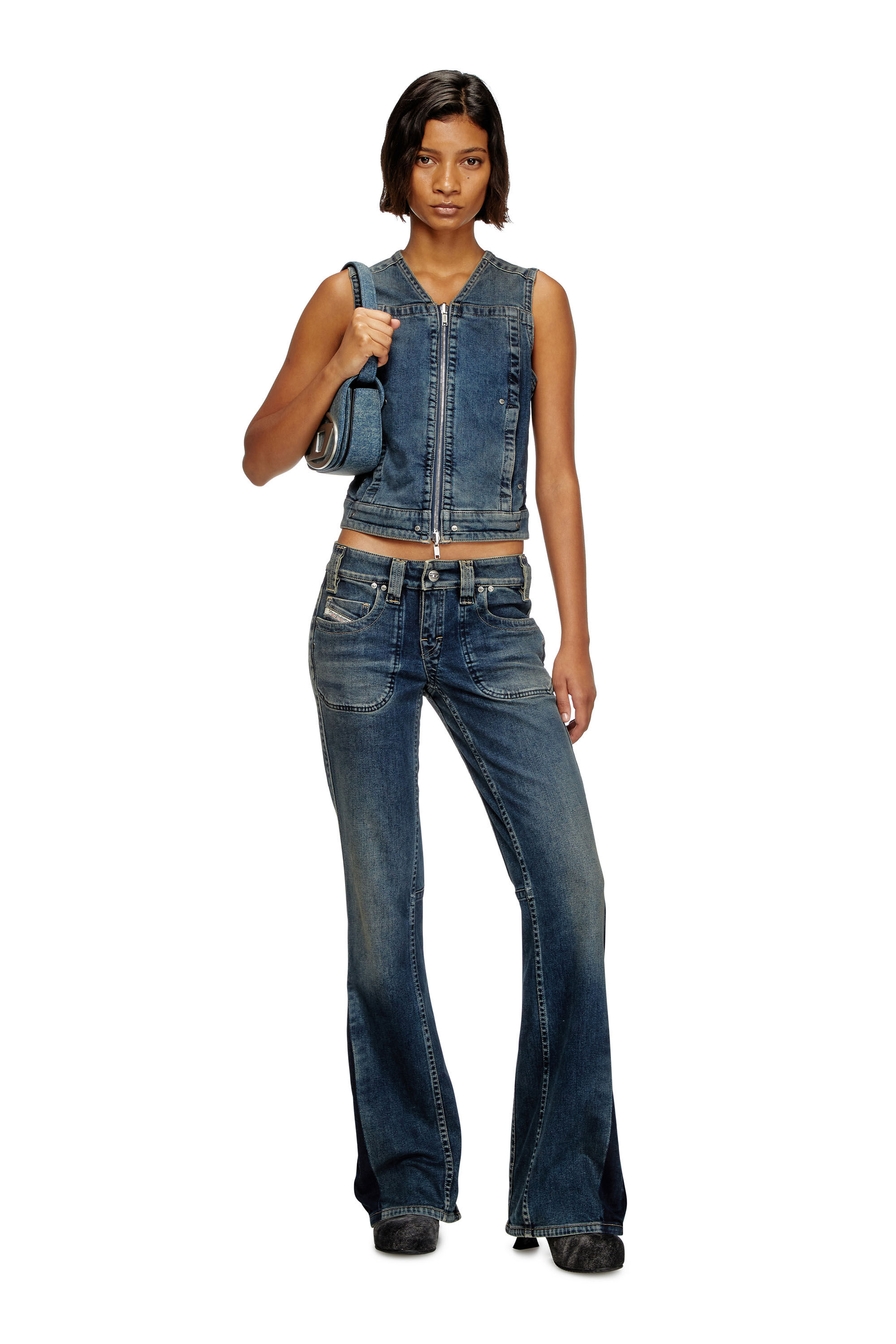Diesel - DE-PROOF-RE, Woman's Zipped top in Rehab denim in Dark Blue - 1