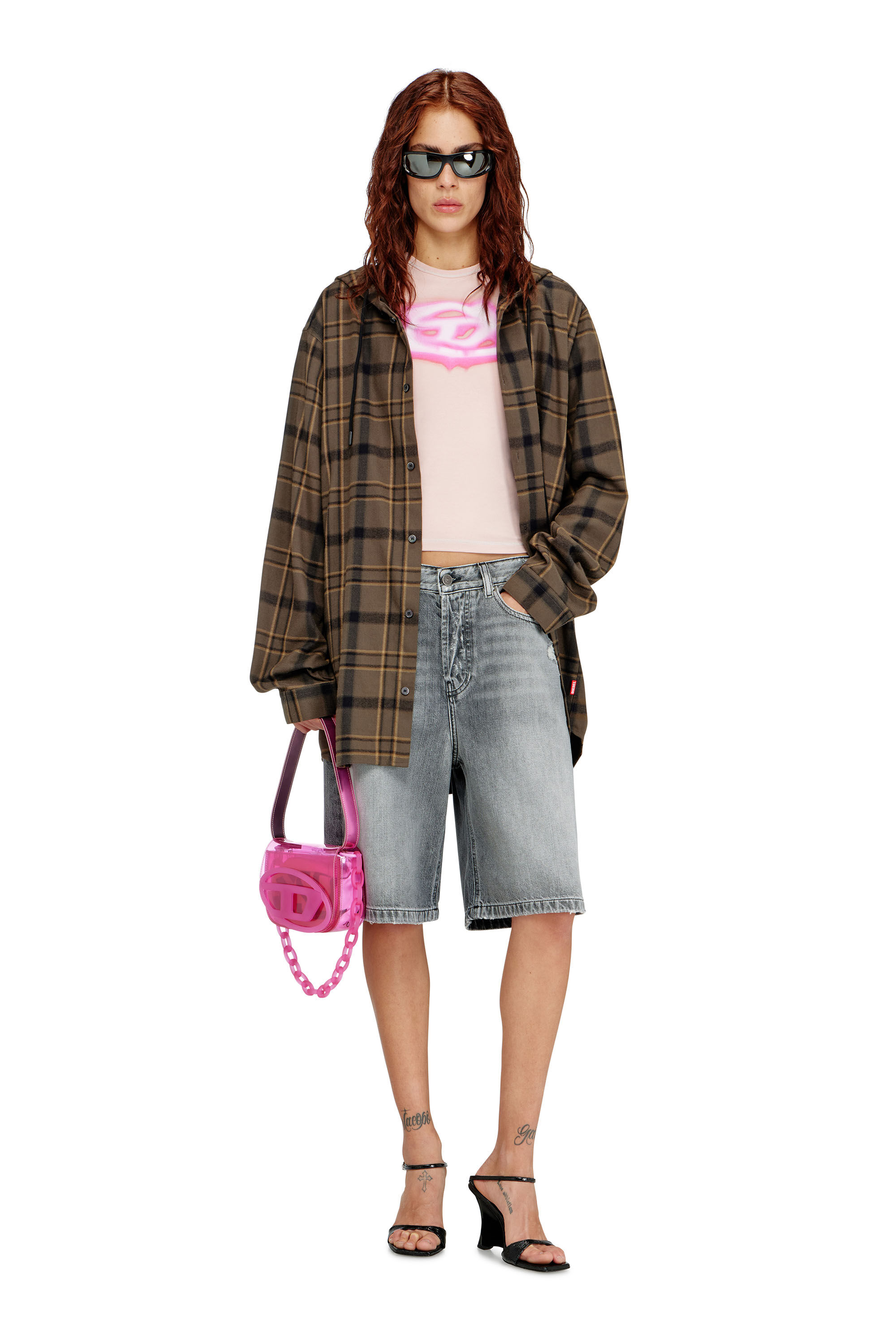 Diesel - DE-SIRE-SHORT, Woman's Denim shorts with frayed hems in Grey - 1