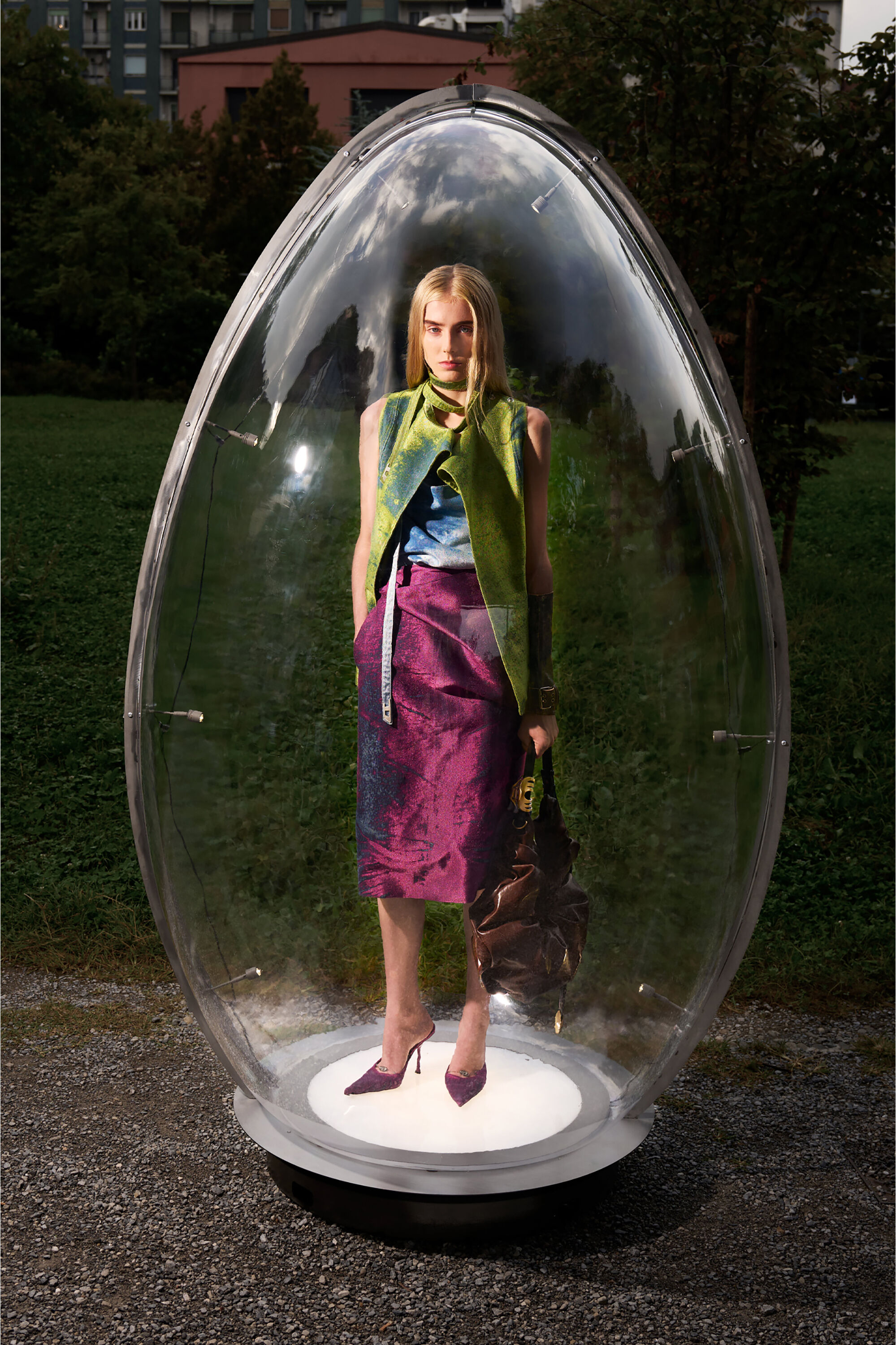 Diesel - DE-SIRA-FSI, Woman's Midi skirt in coloured satin denim in Violet - 6