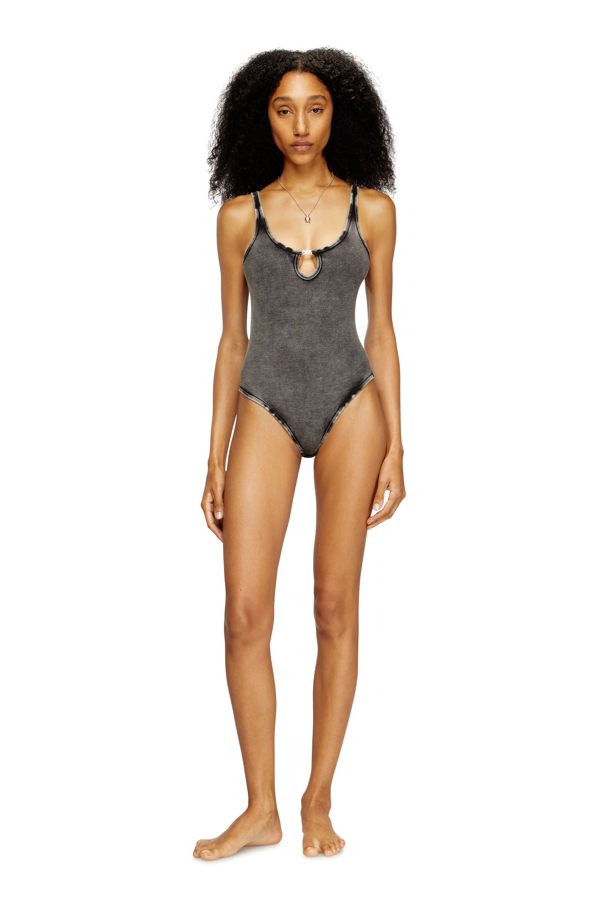 Diesel - MAURA-DNM, Woman's Bodysuit in marble-washed stretch cotton in Dark grey - 1