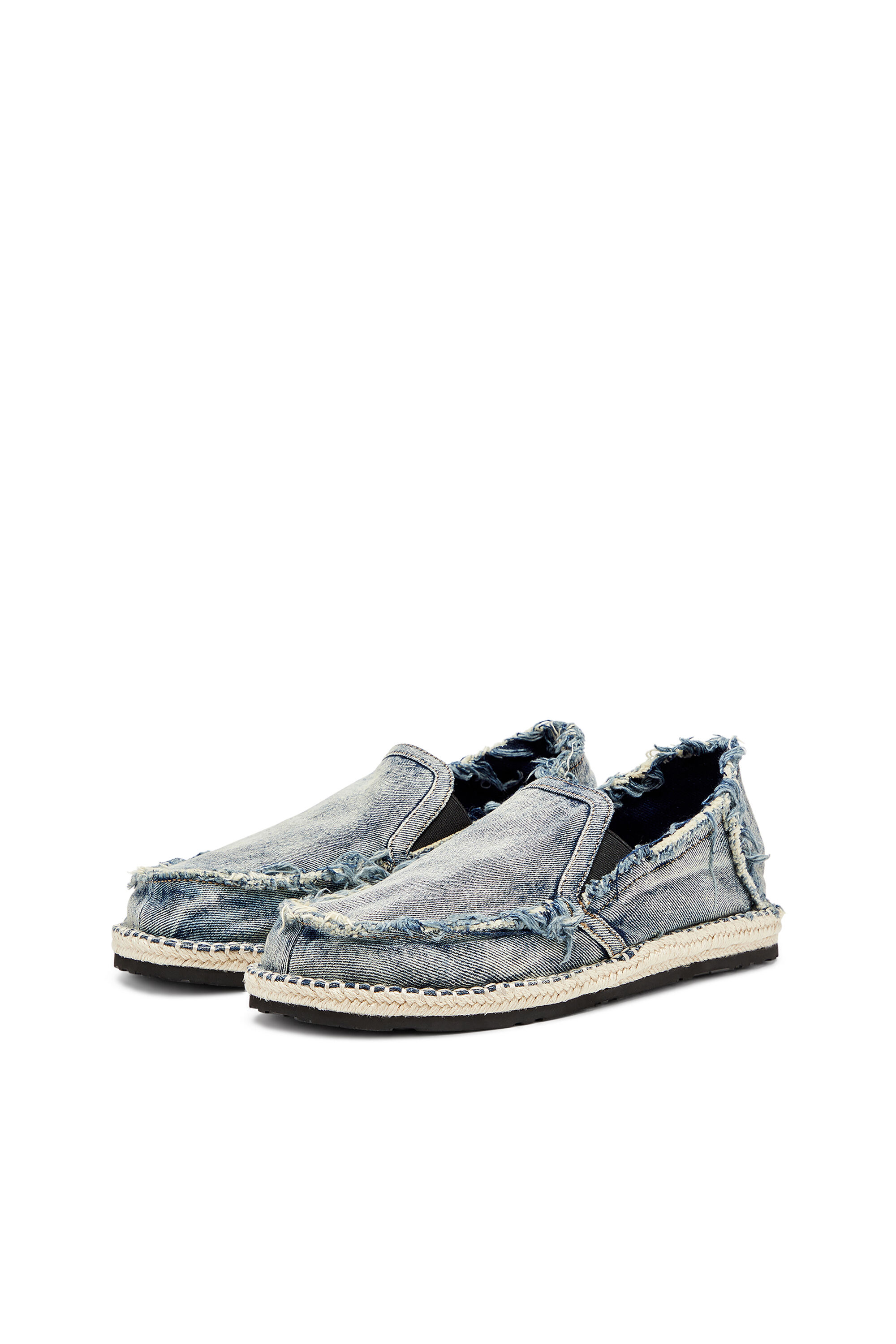 DIESEL|SLIP-ONS (Y03539 P0585 HA378) Men's D-Lukas-Espadrille loafers in distressed denim | Blue