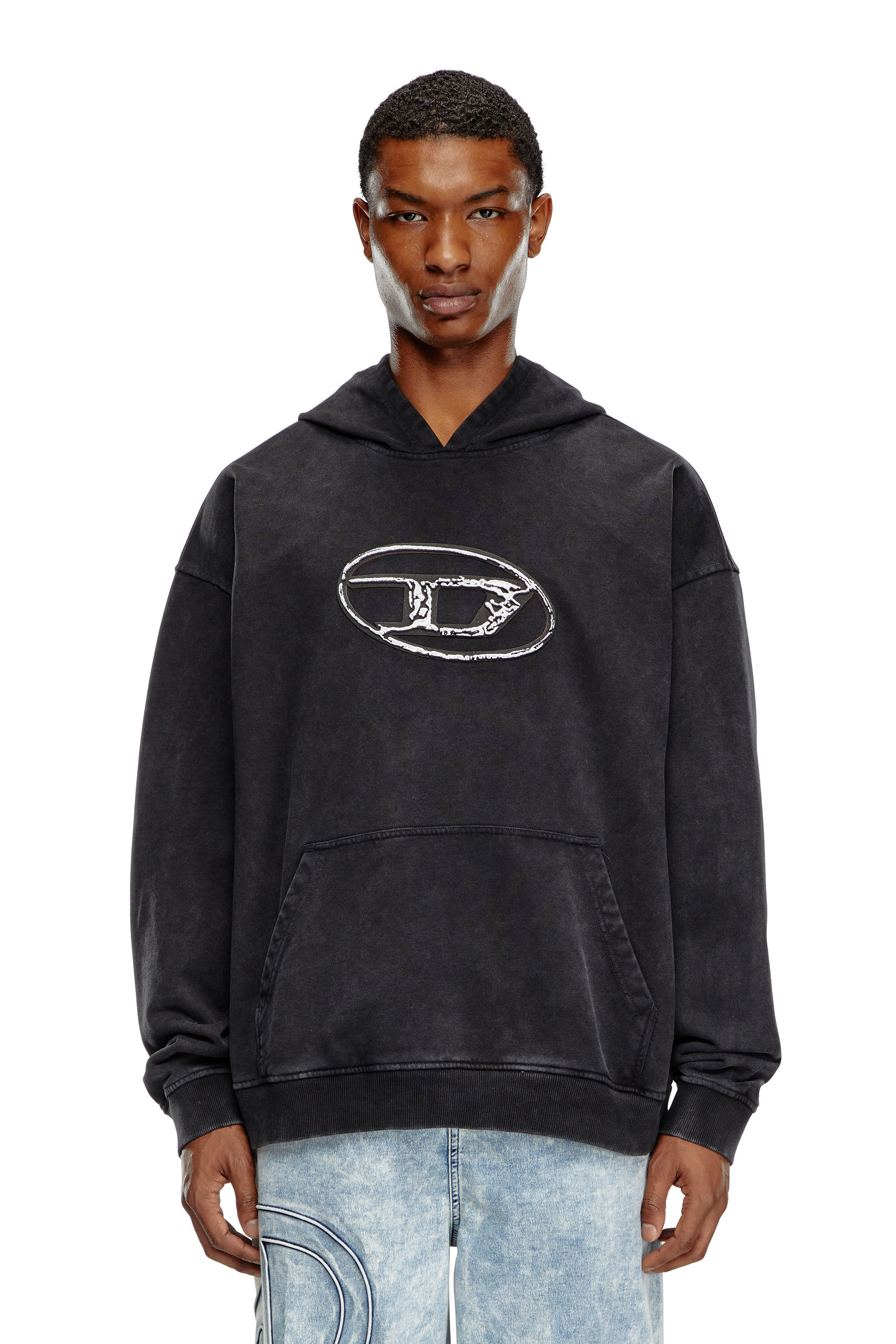 Men's Hoodie with multi-layered logo print | Black | Diesel