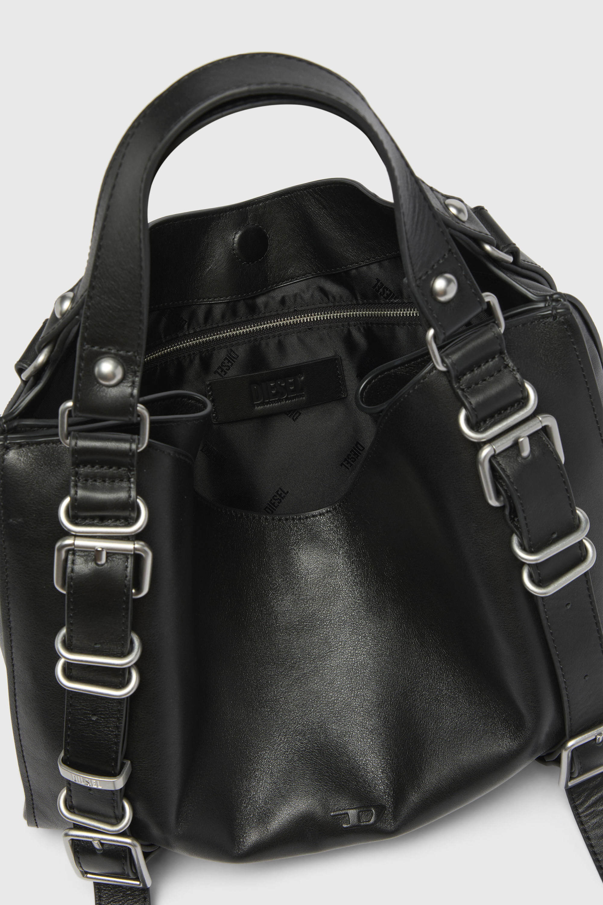 Diesel - D-ONE TOPHANDLE M, Unisex's D-One-Medium top-handle bag in treated leather in Black - 4