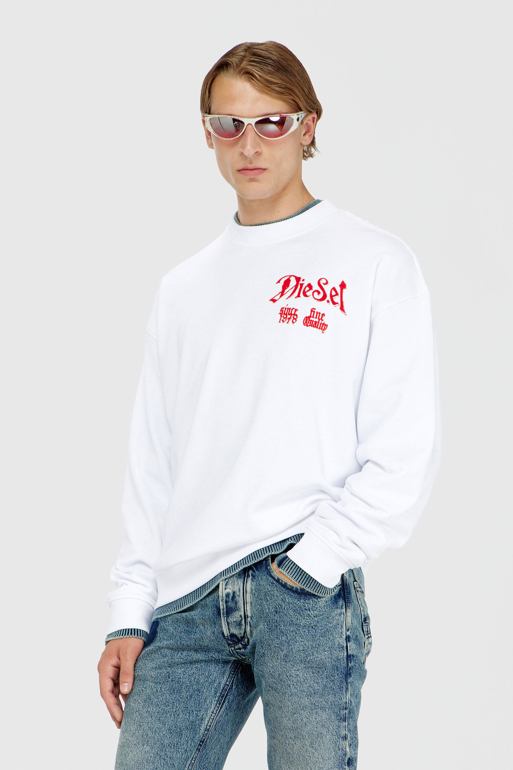 Diesel - S-BOXT-AA2, Man's Cotton sweatshirt with flocked graphics in White - 3