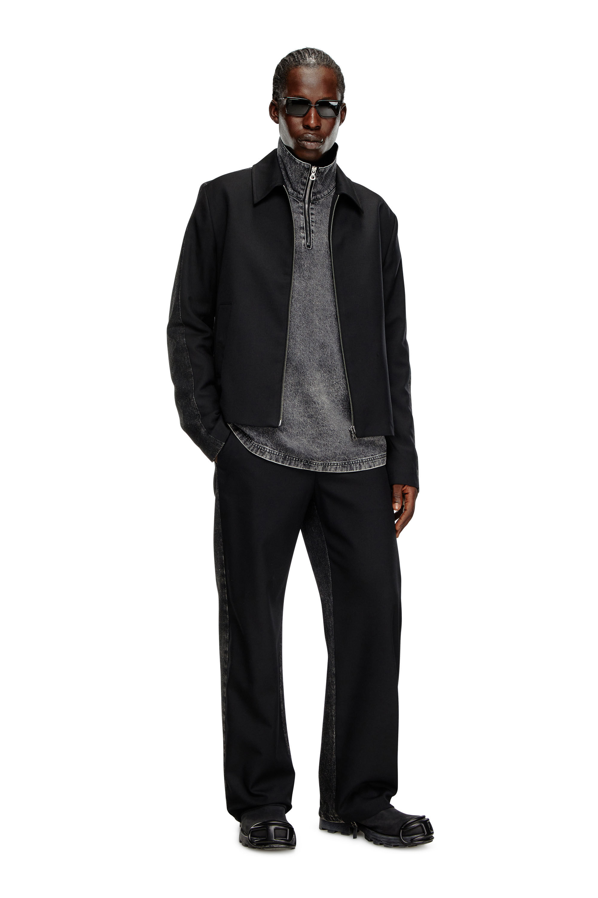 Diesel - J-RHEIN, Man Blouson jacket in wool blend and denim in Black - Image 1