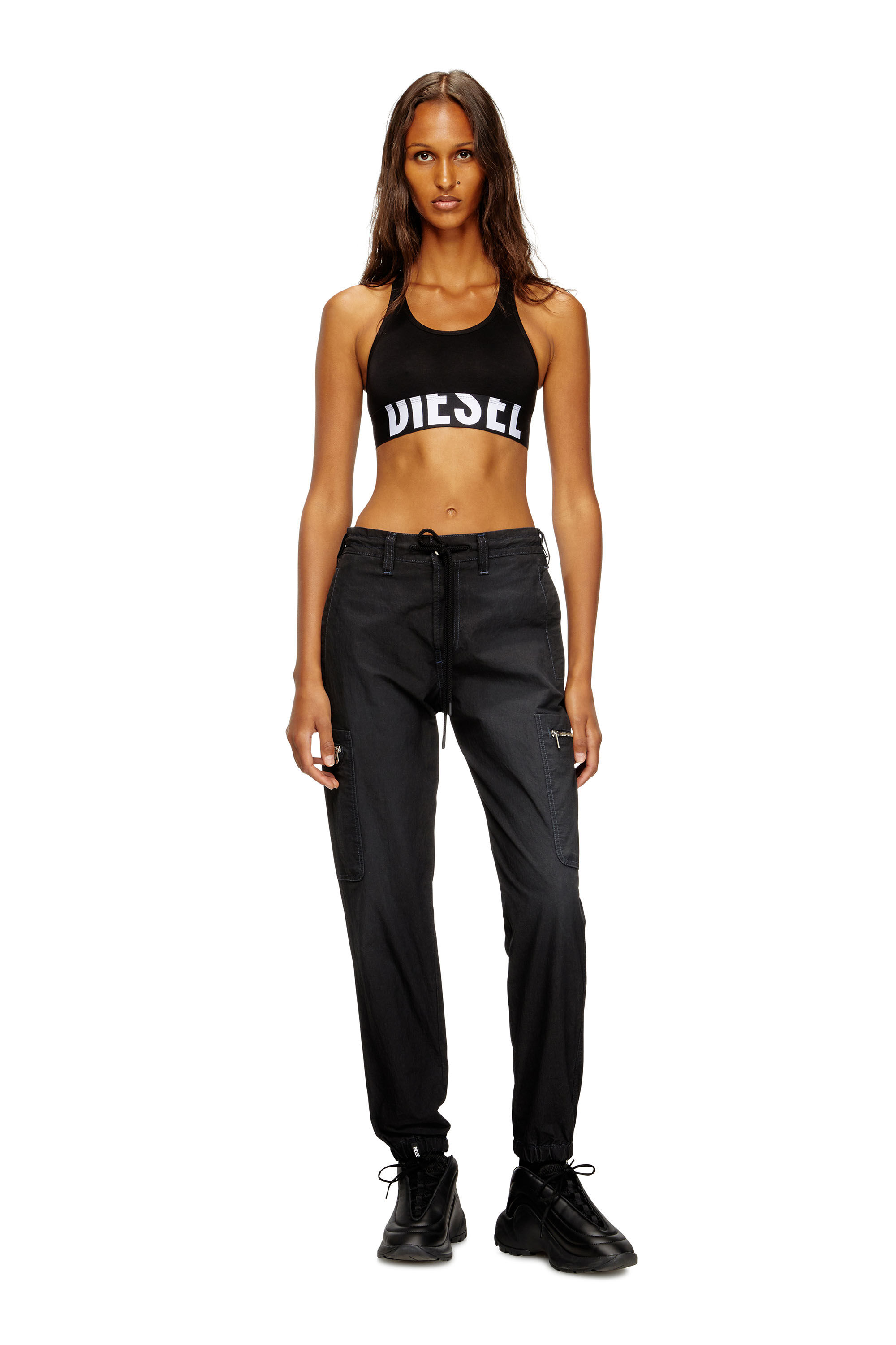 Diesel - UFSB-COTTON-RACE-BRALETTE-XL, Woman's Sports bra with cut-off logo in Black - 5