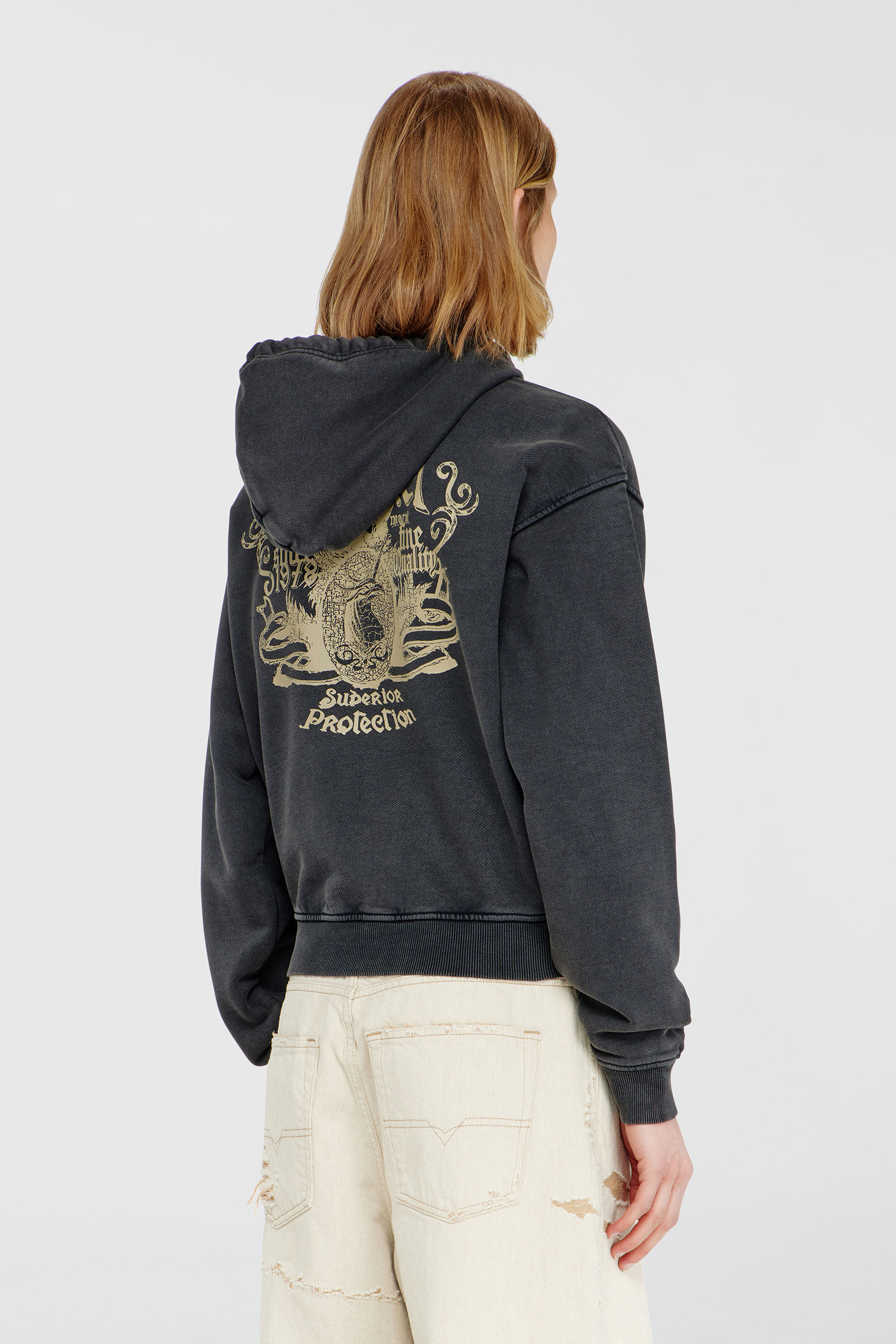 Diesel - F-PHOENY, Woman's Hoodie with prints and rhinestone studs in Black - 4