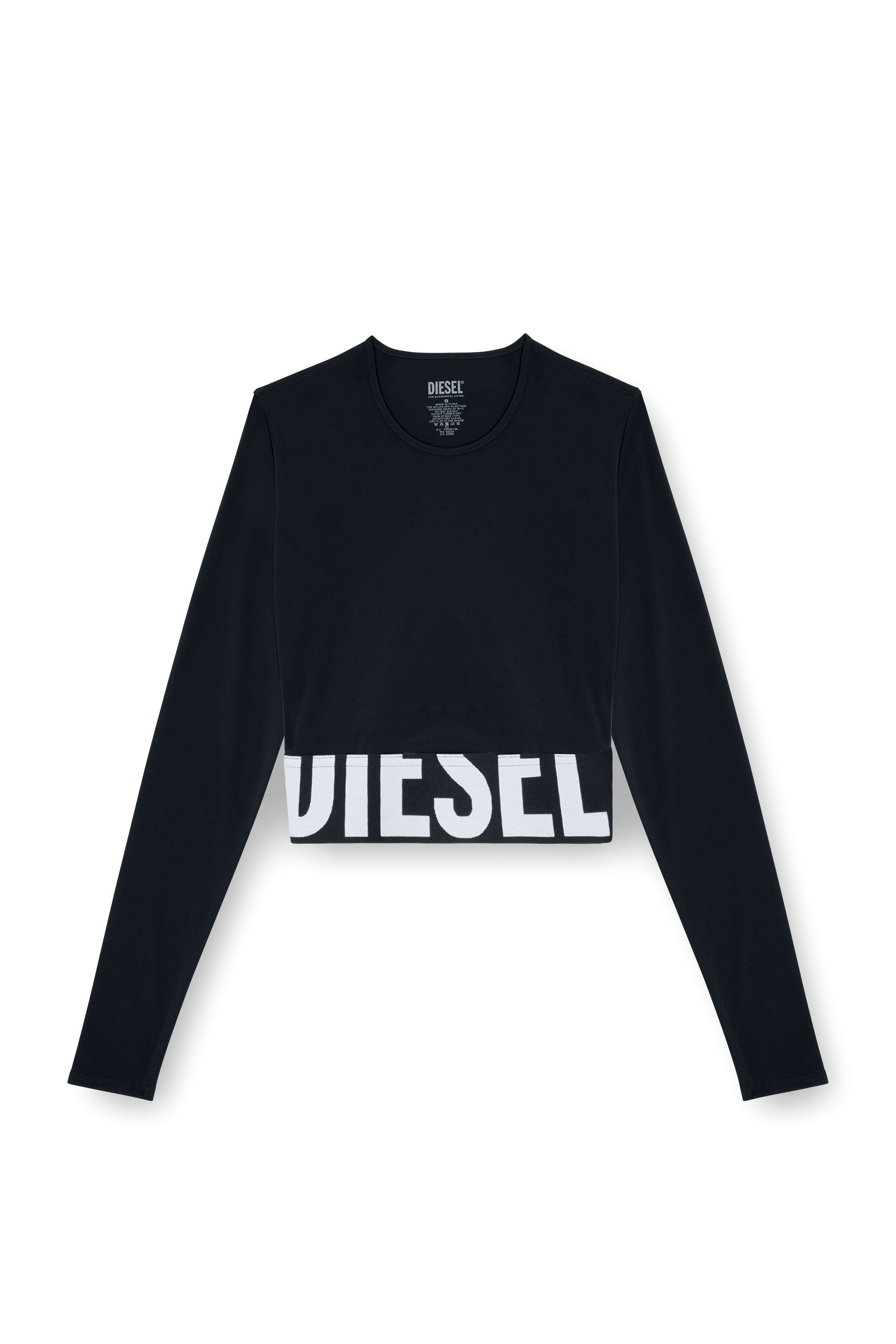 Diesel - MELISSA-D-POP, Woman's Microfibre crop top with cut-off logo in Black - 2