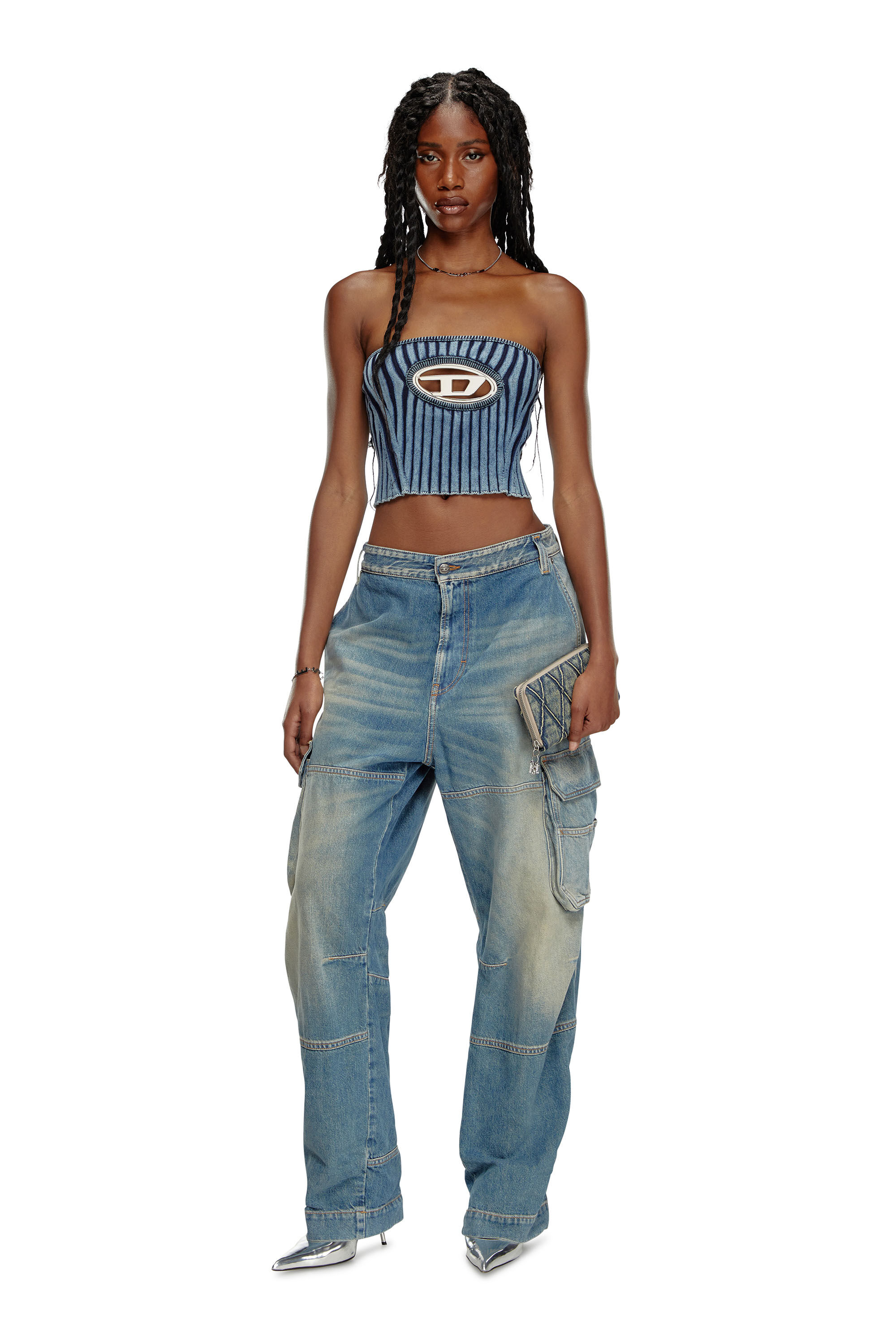 Tシャツ・カットソー DIESEL M Clarksvillex C Knit Caviar A148130AKBQ900 A148130AK Women's Knit tube top with cut-out logo | Black | Diesel
