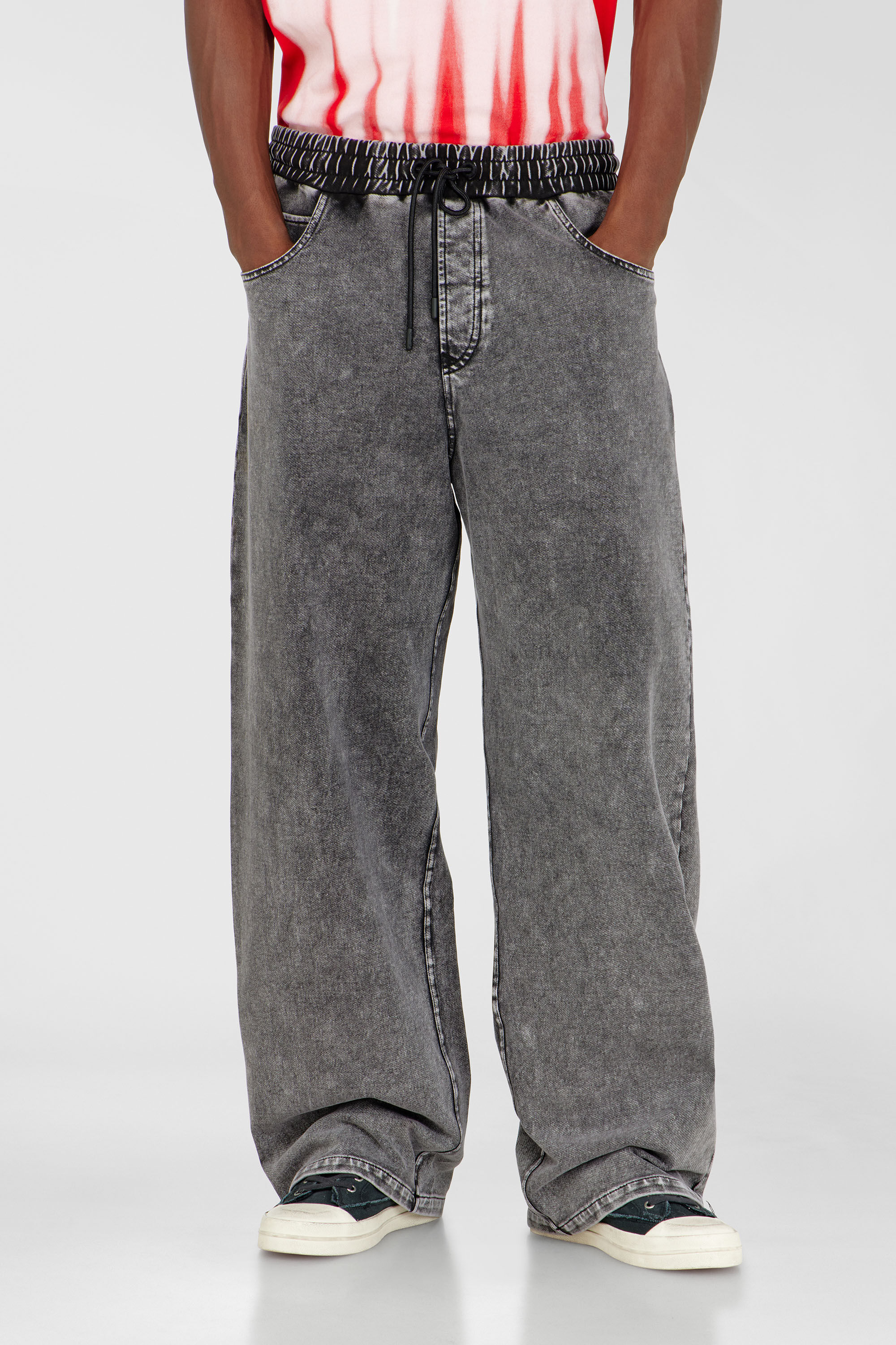 Diesel - P-STUK, Man's Sweatpants with denim effect in Dark grey - 3