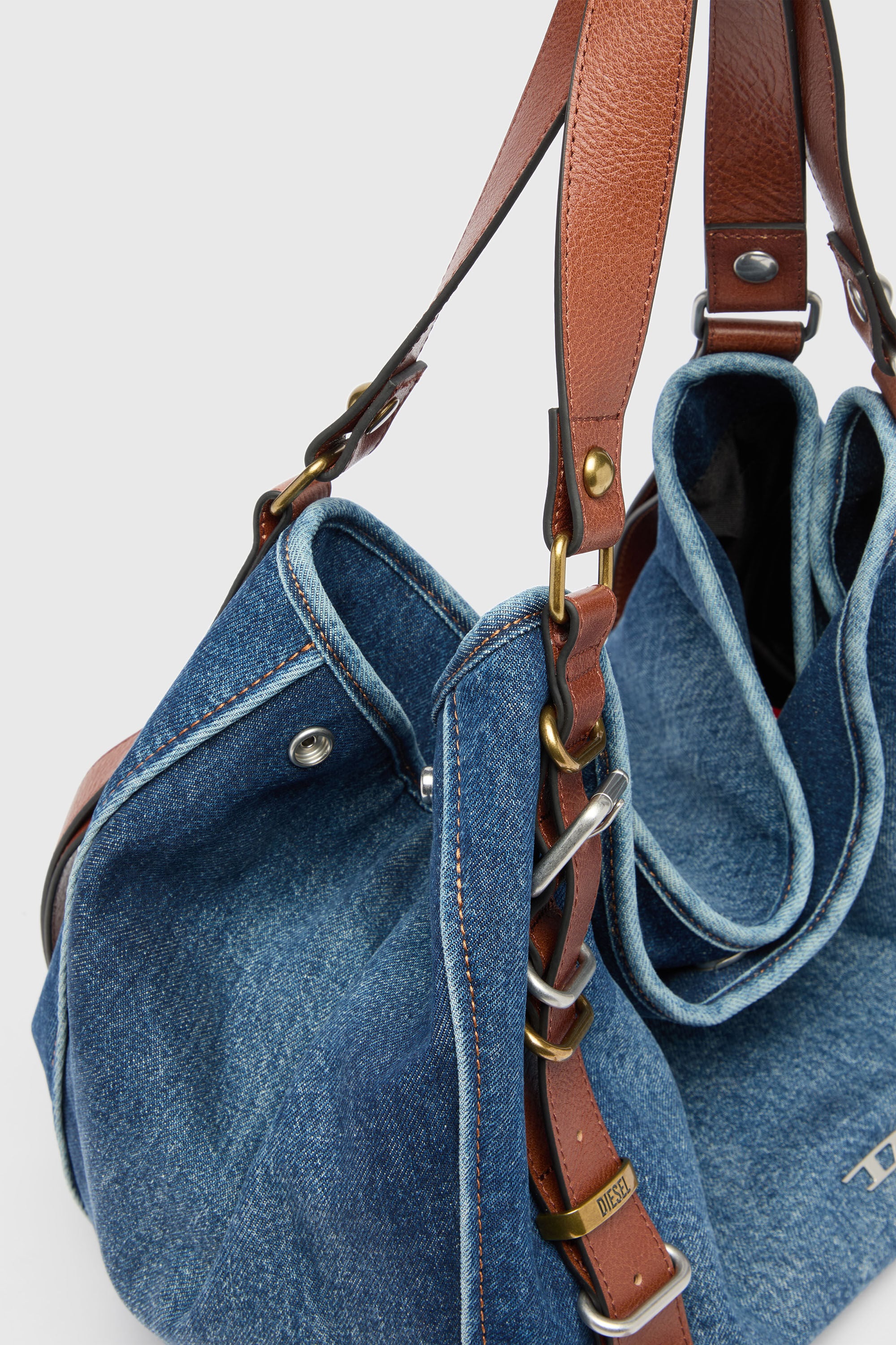 Diesel - D-ONE TOPHANDLE M, Woman's D-One-Medium top-handle bag in denim and leather in null - 5