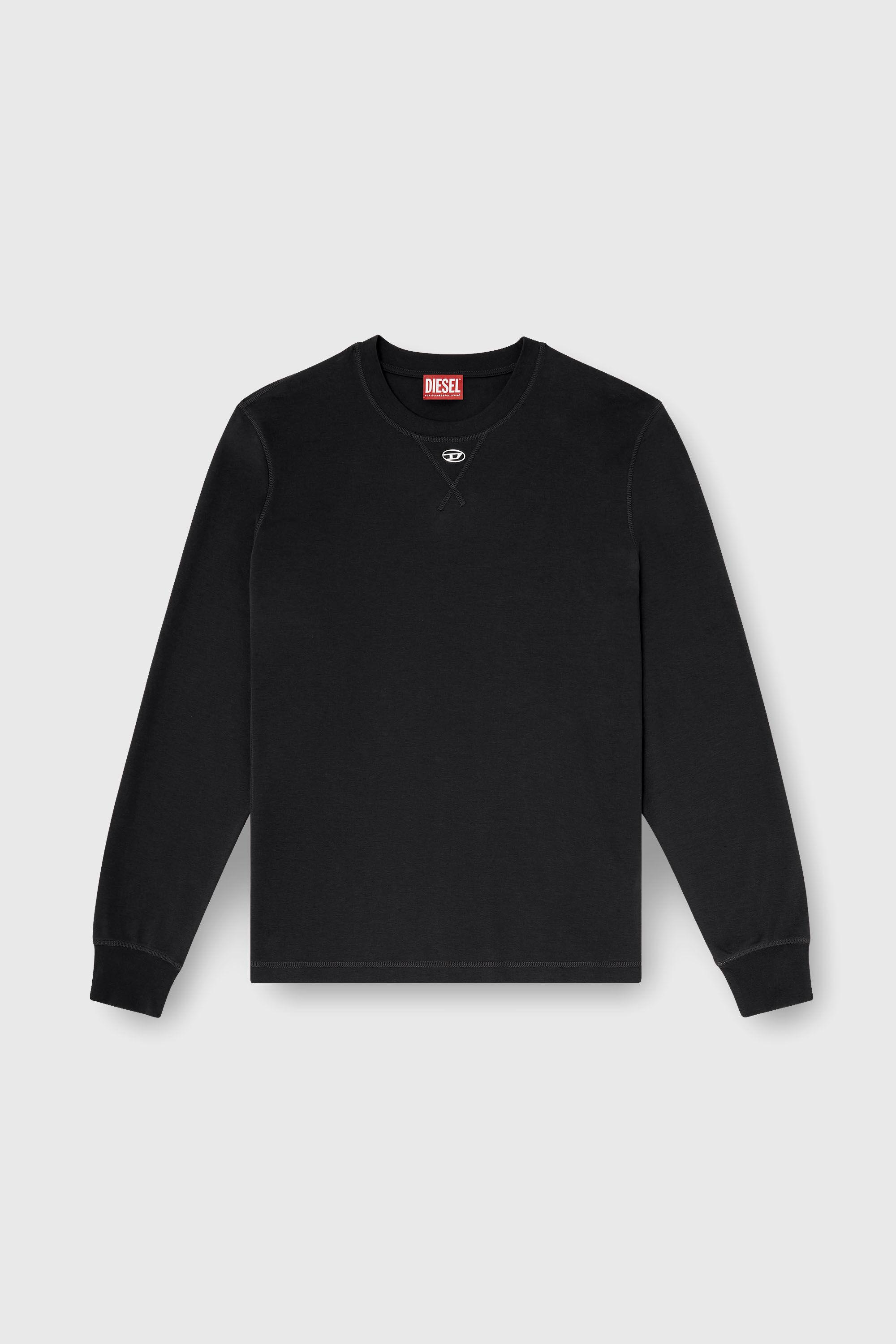 Diesel - T-MADJUST-LS-TR, Man's Cotton long-sleeve T-shirt with Oval D in Black/White - 2
