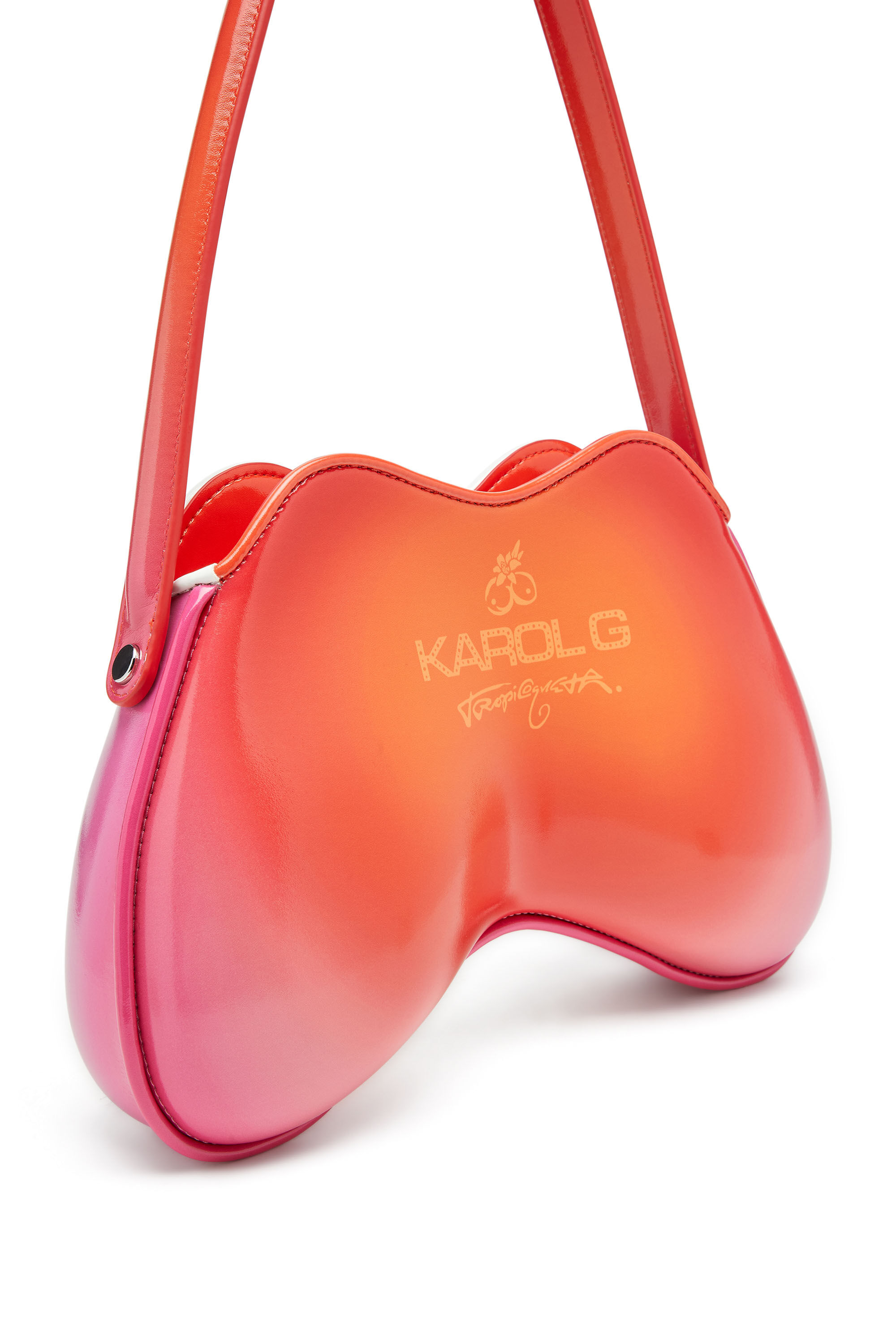 Diesel - K.G. DOUBLE-D SHOULDER, Woman's Double-D-Glossy shoulder bag with lotus print in White/Pink - 5