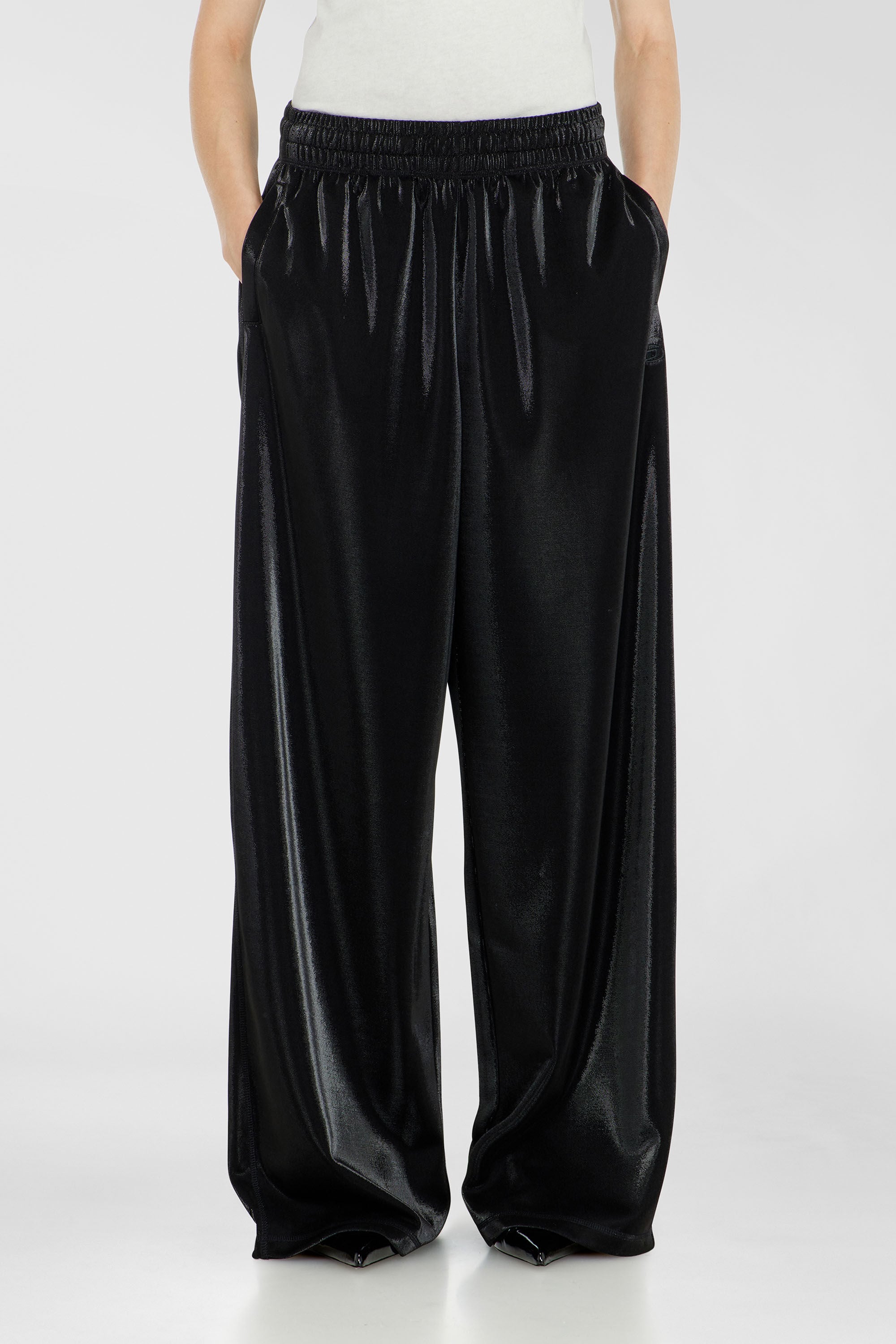 Diesel - P-ROSY, Woman's Sweatpants in shiny piquet fabric in Black - 3