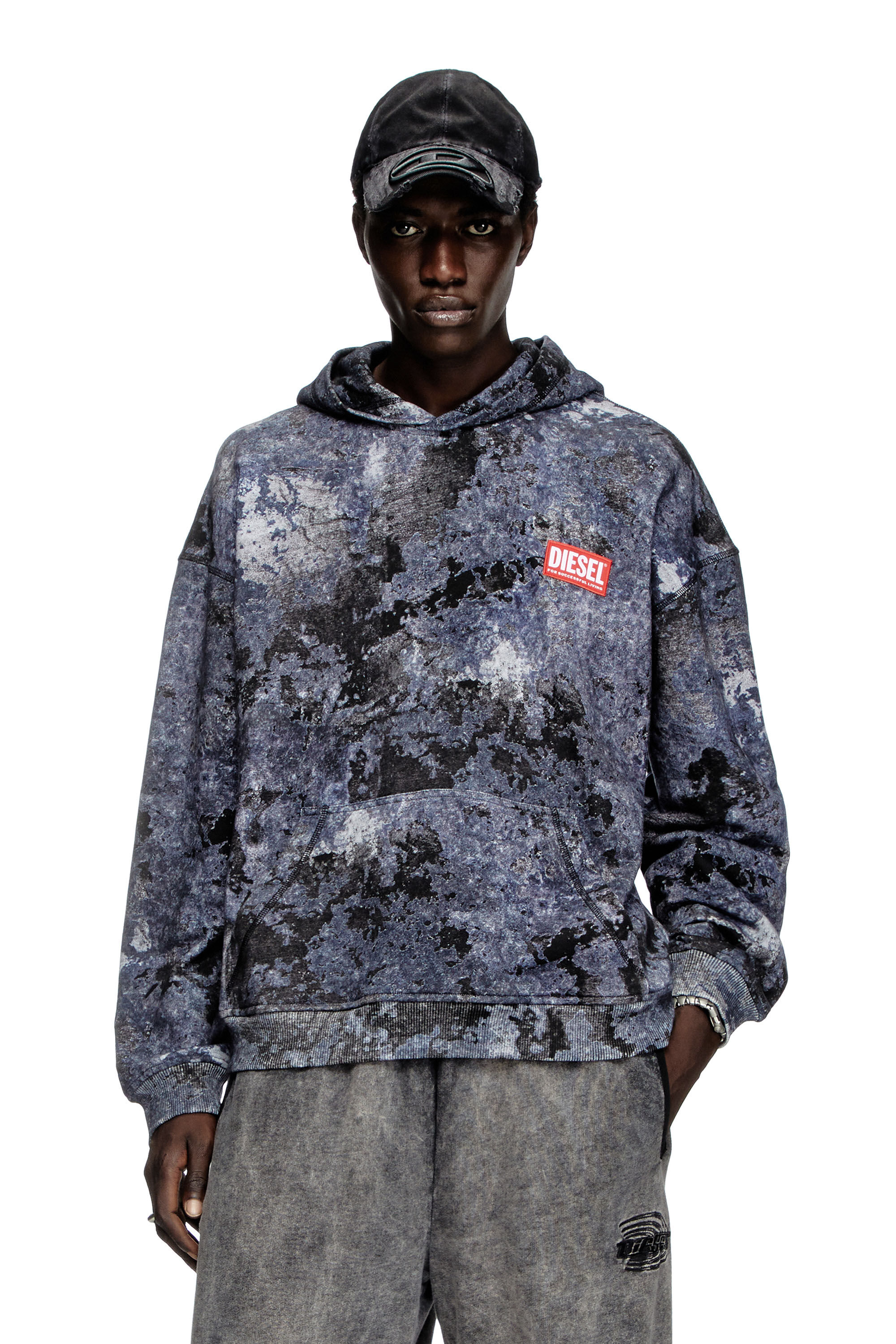 【送料&関税込】Diesel S-boxt-hood-r8 Marble-effect Burnout Men's Marble-effect burnout hoodie | Blue | Diesel