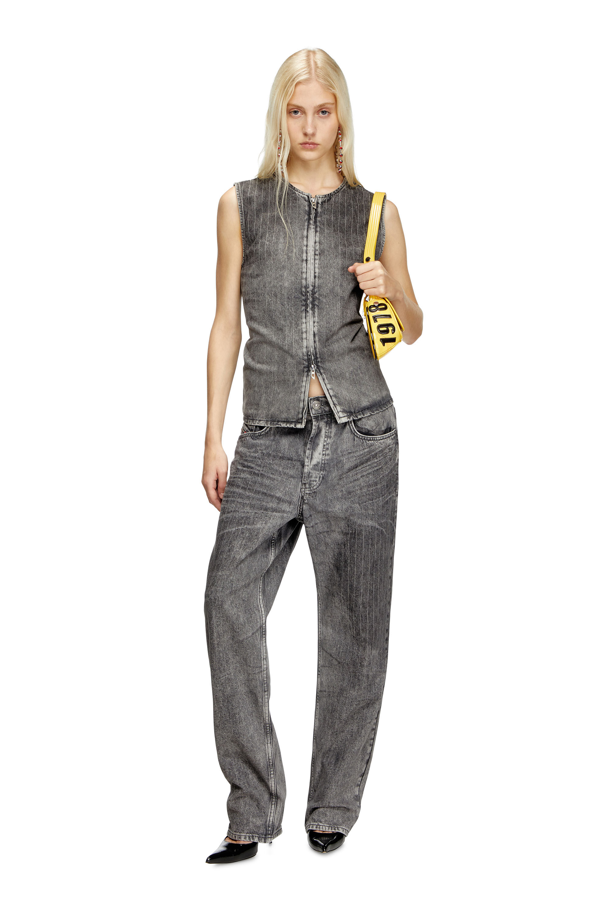 Diesel - D-SUND-S, Unisex's Vest in tailoring pinstripe denim in Grey - 7