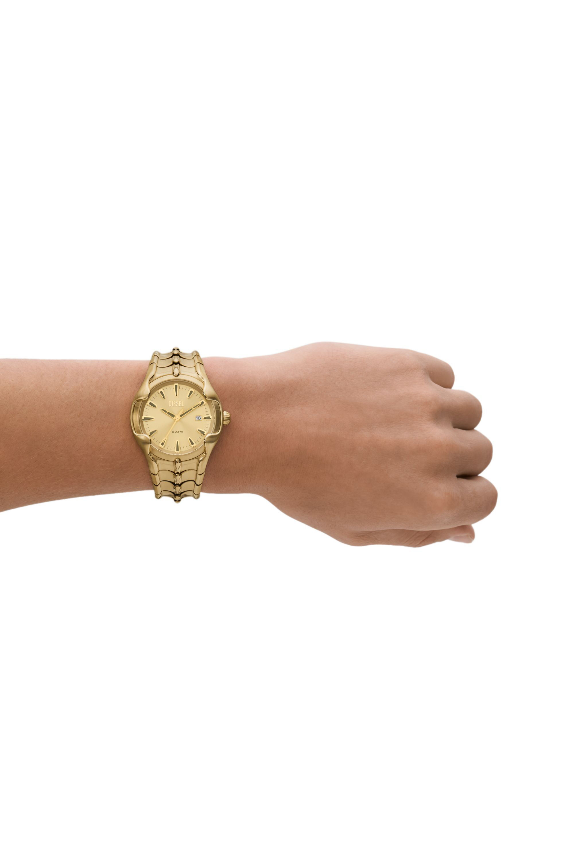 Men s Vert Three Hand Date Gold Tone Stainless Steel Watch Oro Diesel