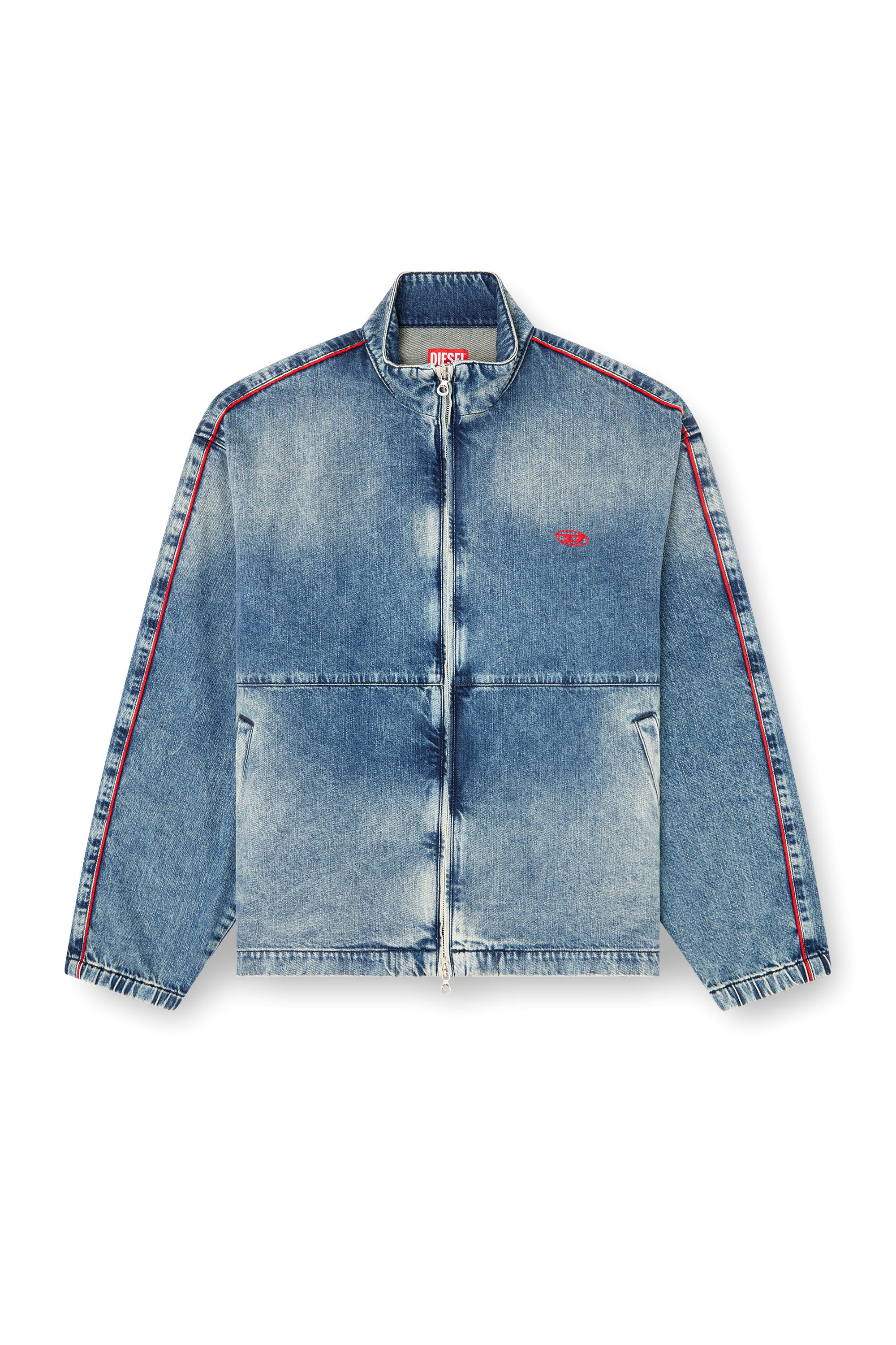 Diesel - D-KRAP-S2, Man's Denim jacket with red piping in Medium blue - 2