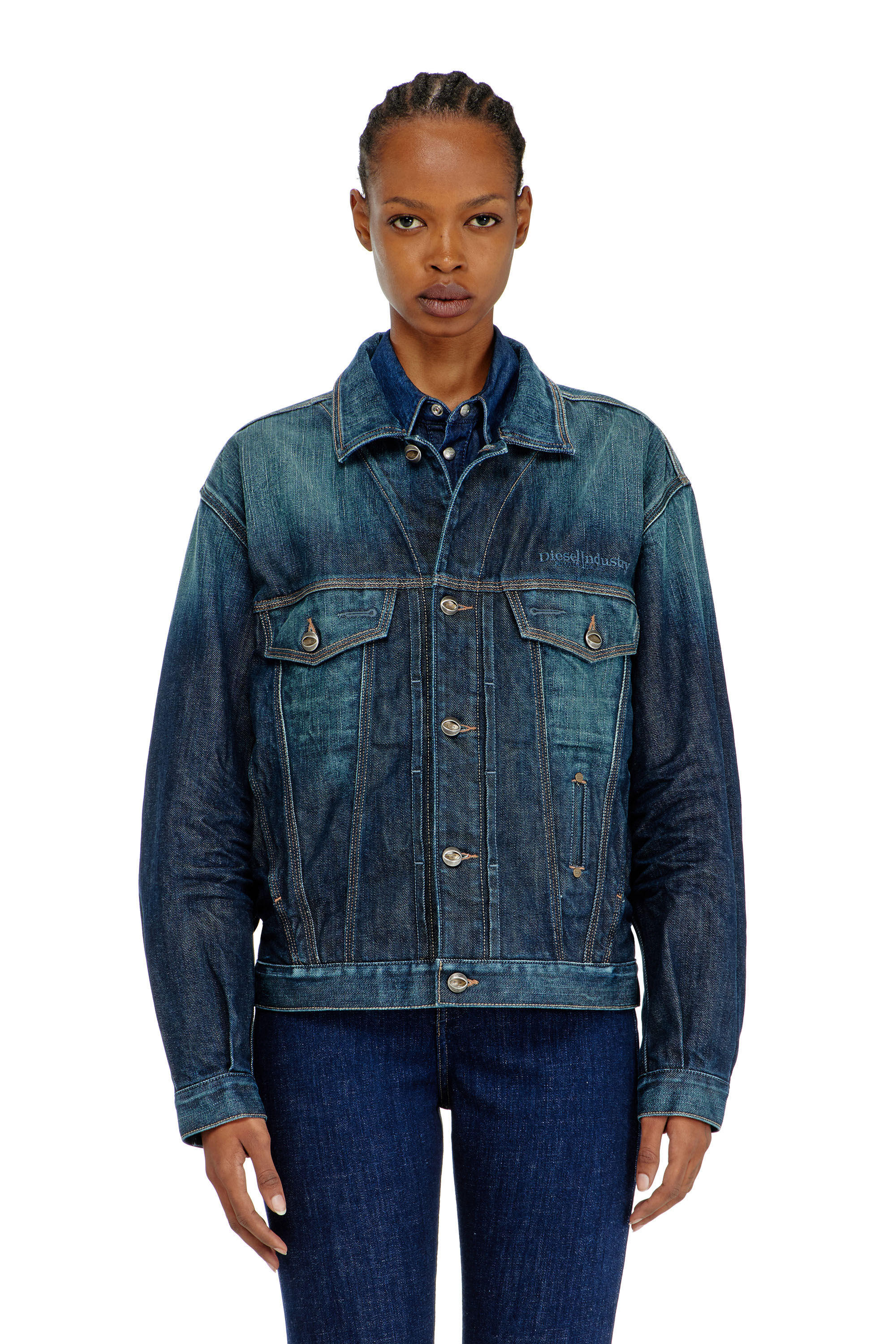 Diesel - D-DENVER-CL, Unisex's Trucker jacket in selvedge denim in Medium blue - 6