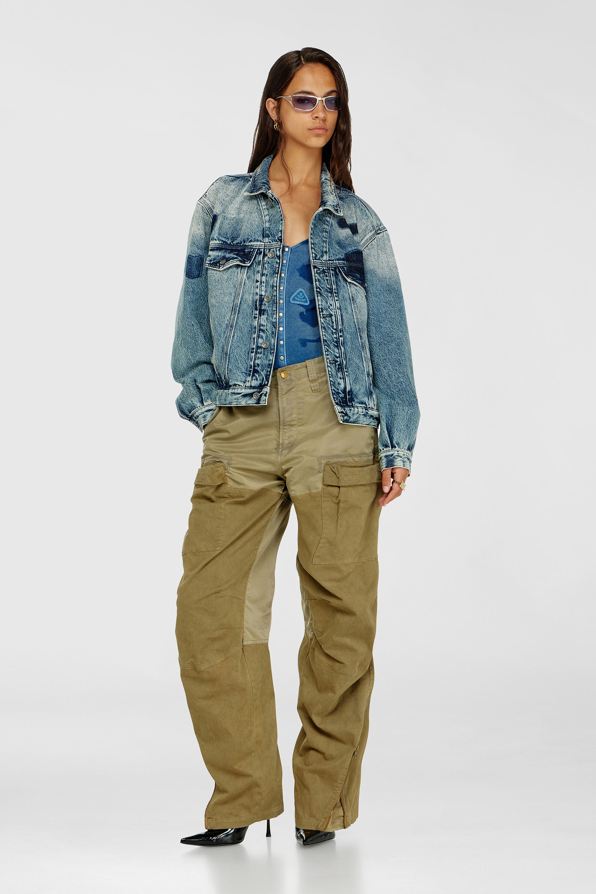 Diesel - T-LEY-AA1, Woman's Bodysuit in ribbed jersey with shadow-patch effects in Medium blue - 1