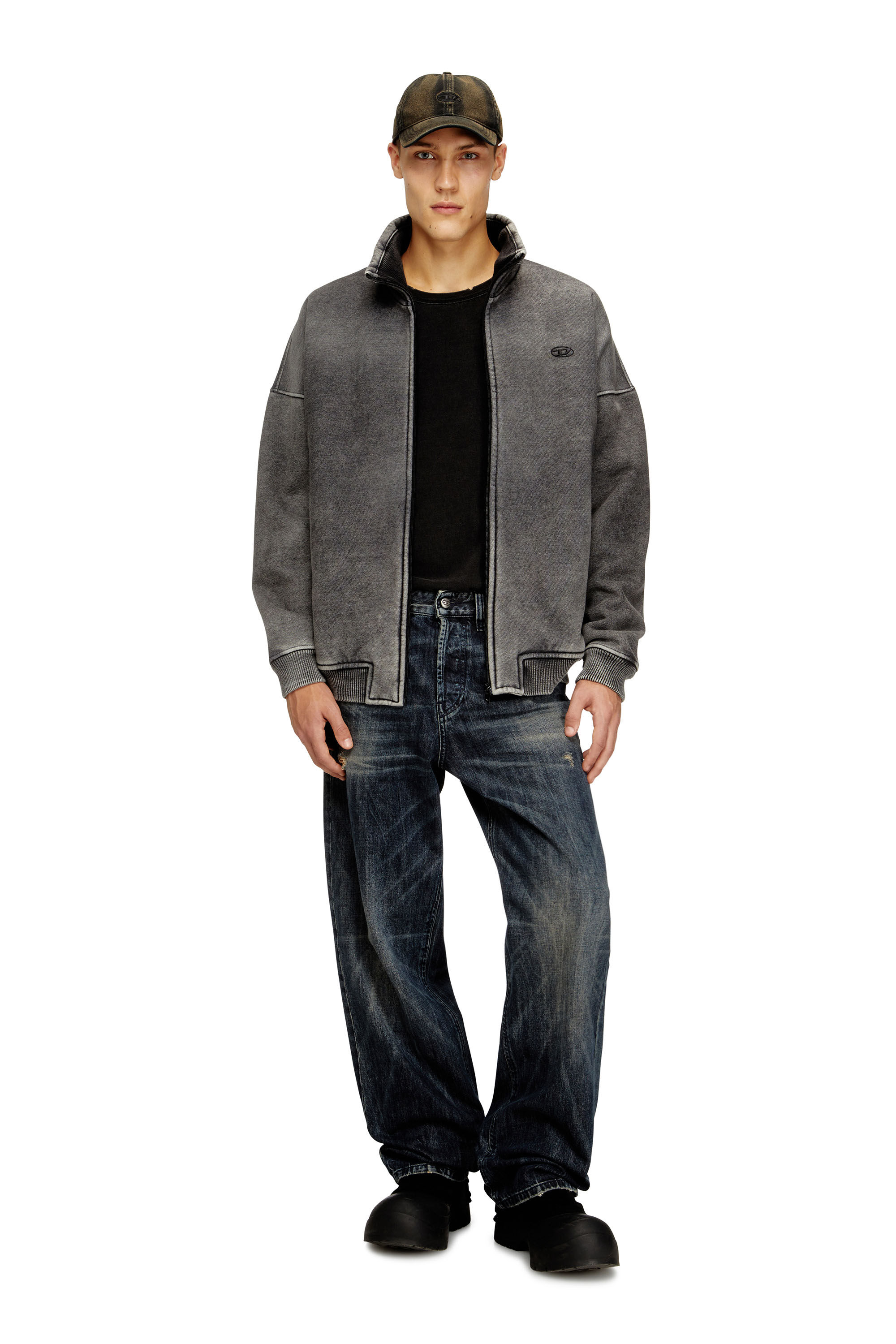 Fifty Diesel　ディーゼル Men's Teddy-lined zip jacket with denim effect | Grey | Diesel