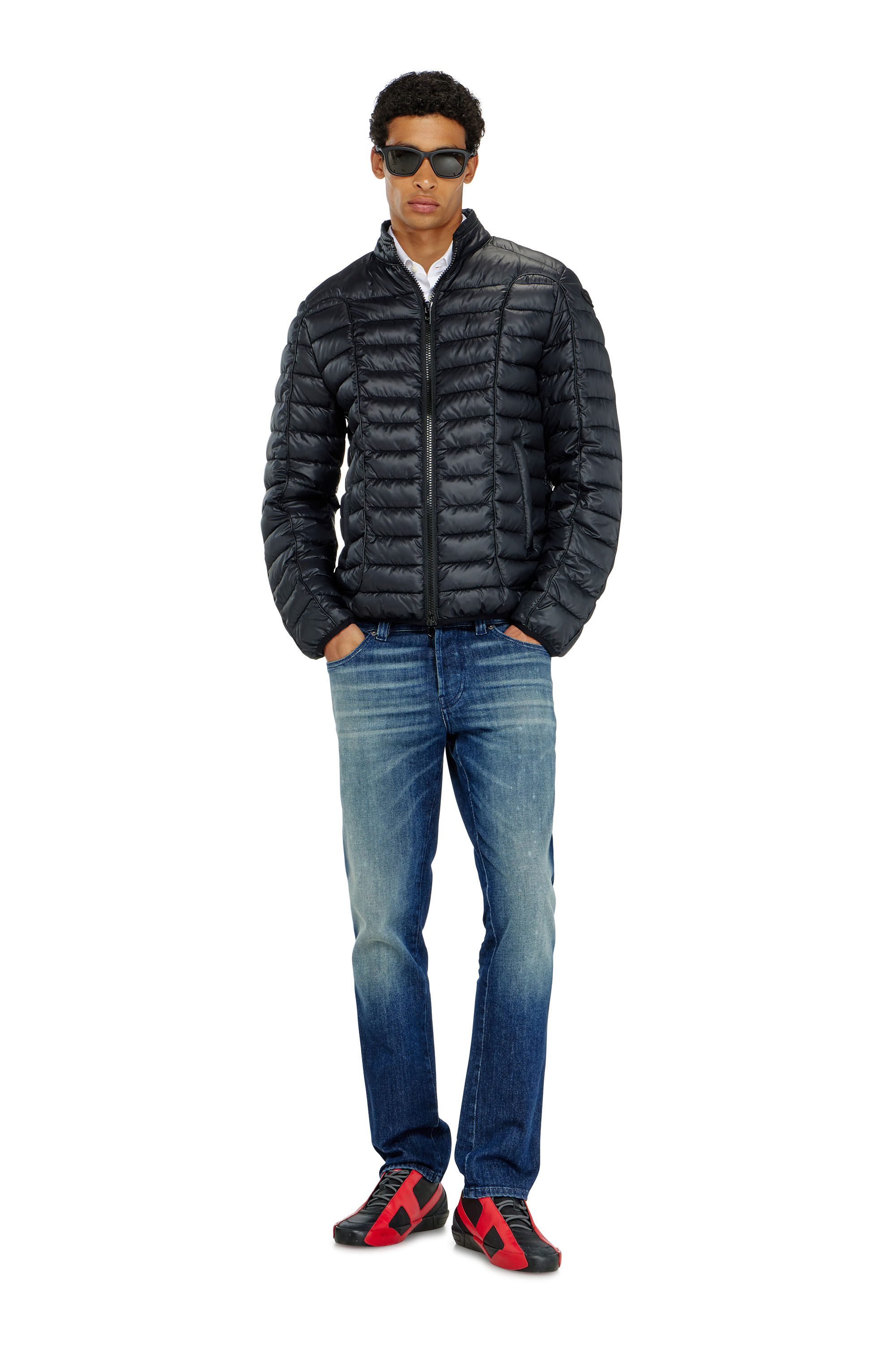 Diesel - W-PILOT-WRD, Man's Biker-style puffer jacket with tonal piping in Black - 1