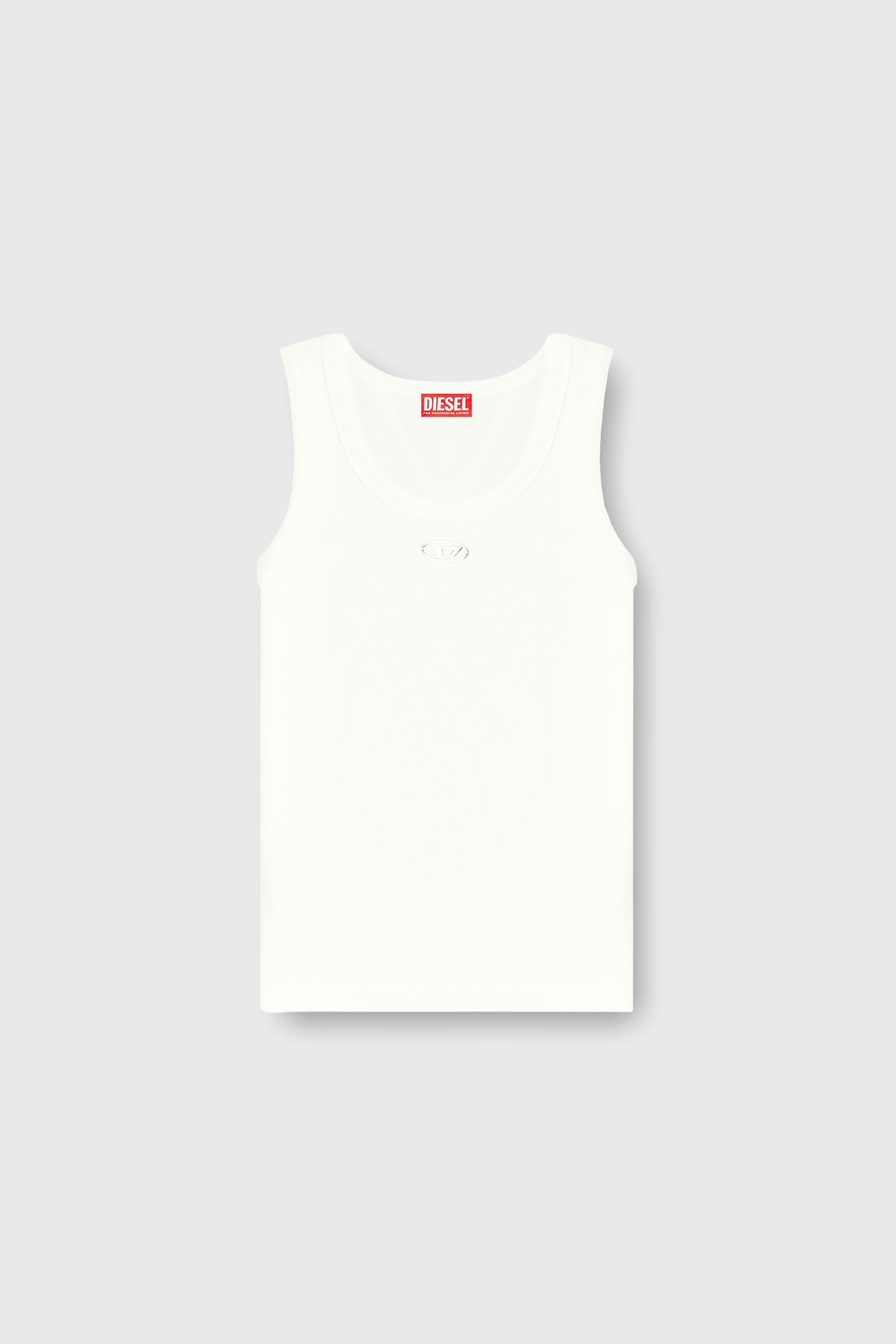 Diesel - T-ANKI-OD, Woman's Slim ribbed tank top with metallic Oval D in White - 2