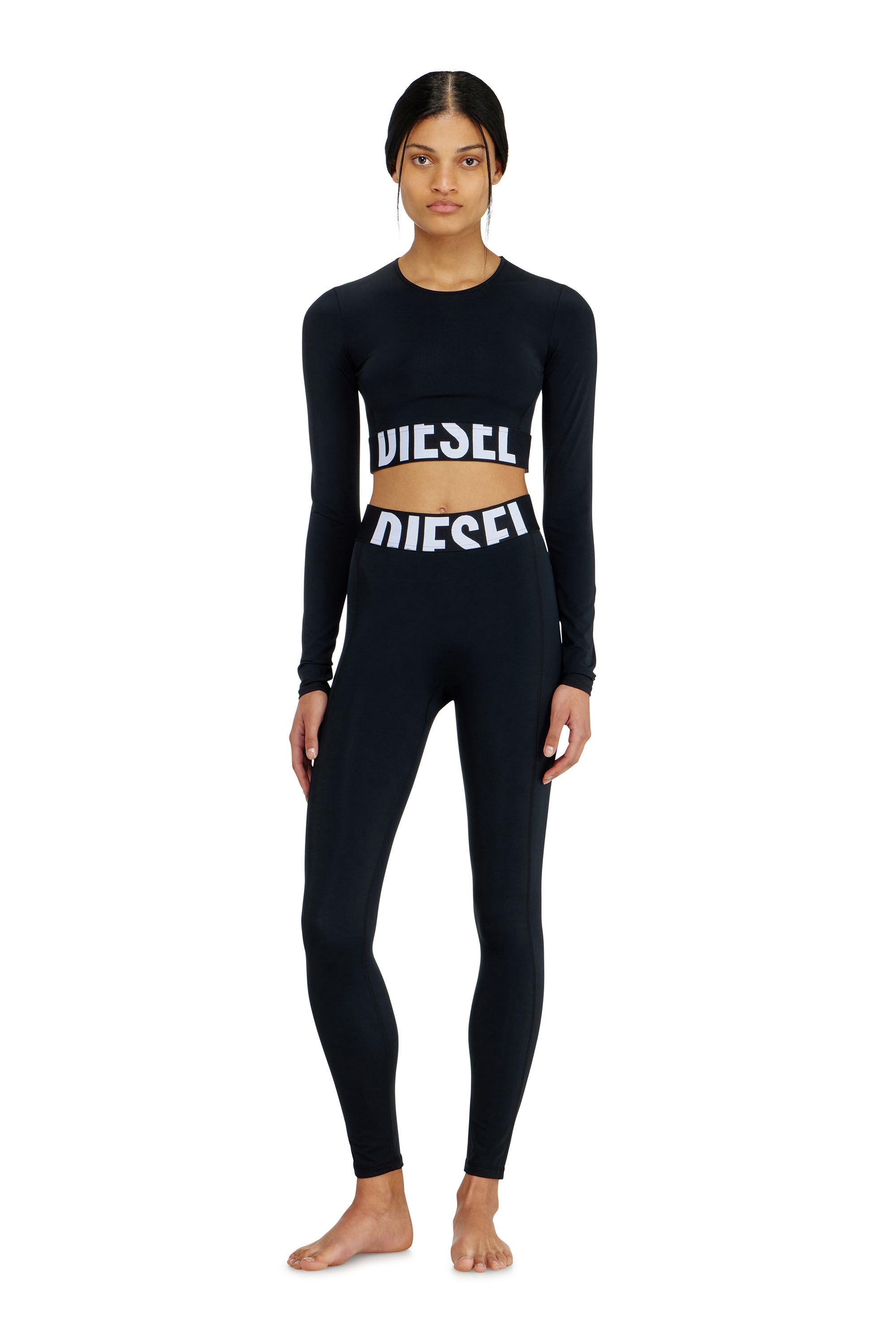 Diesel - ADELINE-D-POP, Woman's Microfibre leggings with cut-off logo in Black - 1