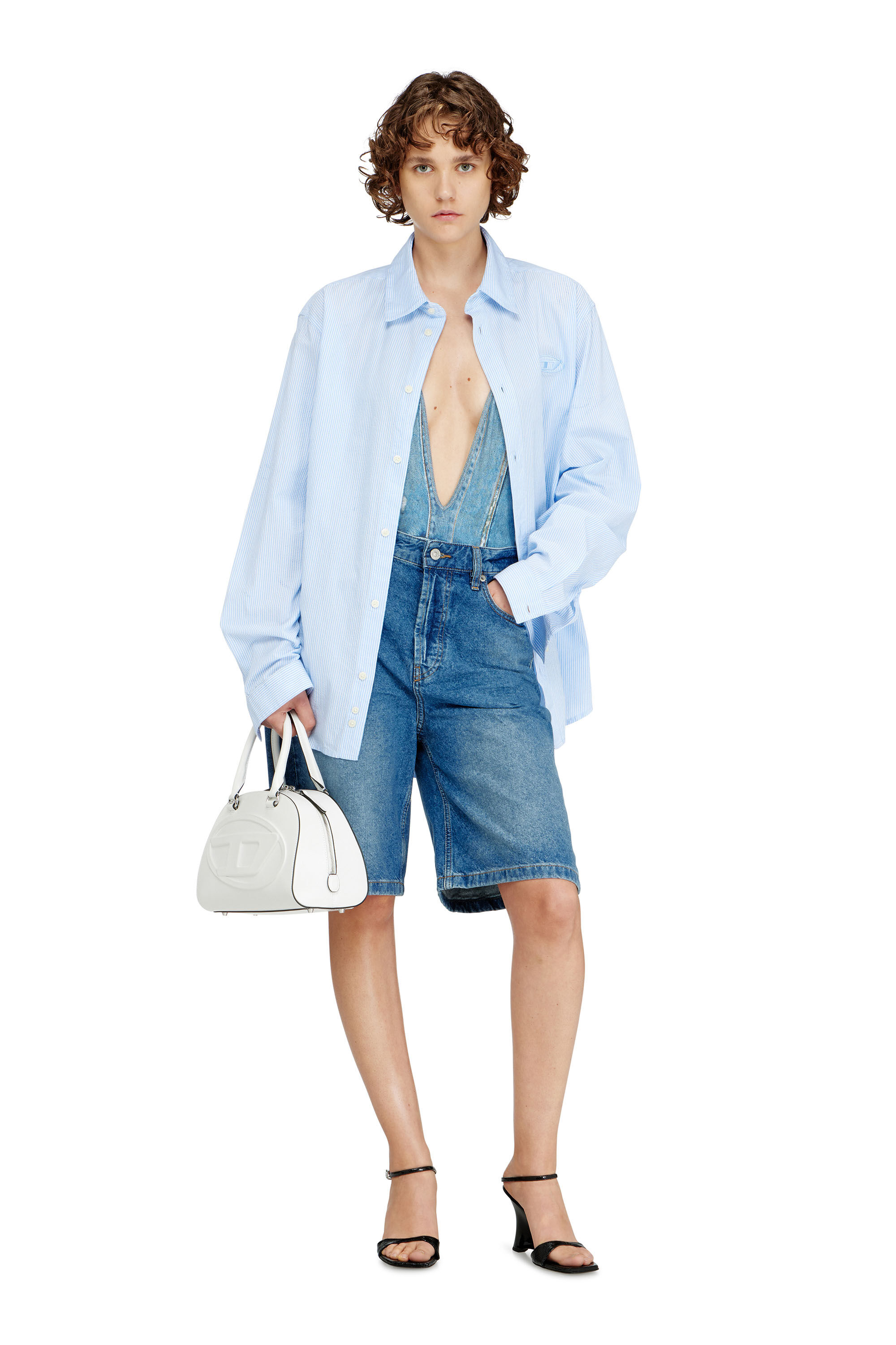 Diesel - KINSLEY-DNM, Woman's Plunging swimsuit with denim trompe l'oeil in null - 5