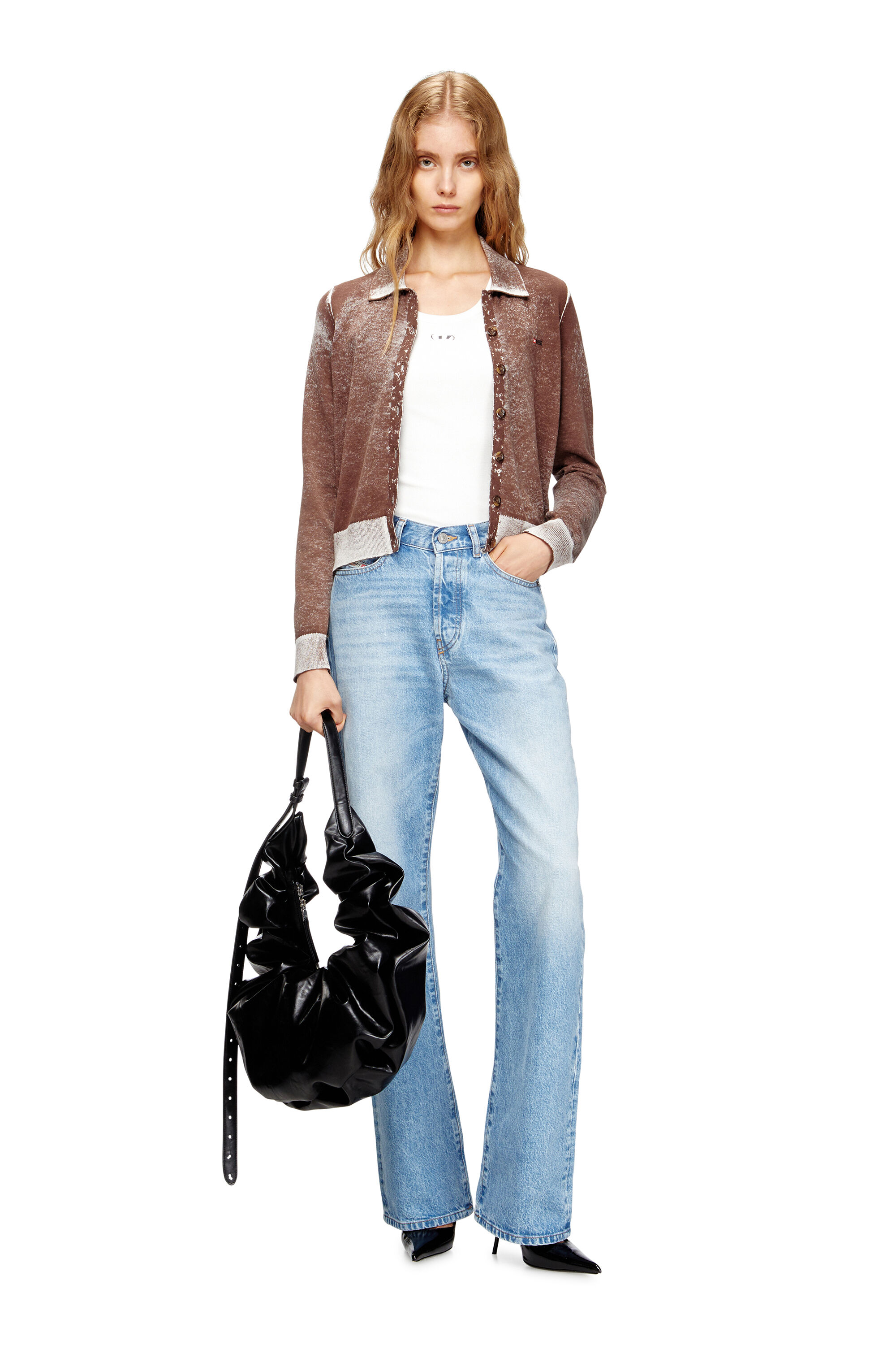 Women's Grab-D L-Large scrunched hobo bag in shiny PU | Black | Diesel